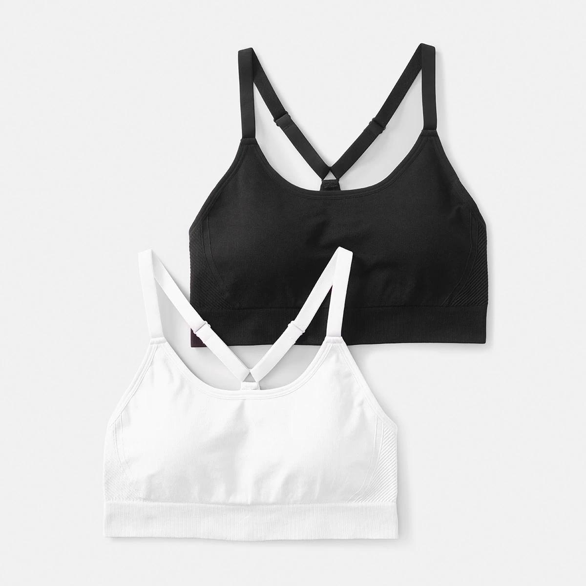 1 2 Pack Sports Medium Support Seamfree Crop WASHED SLATE, WHITE, 1 of 10