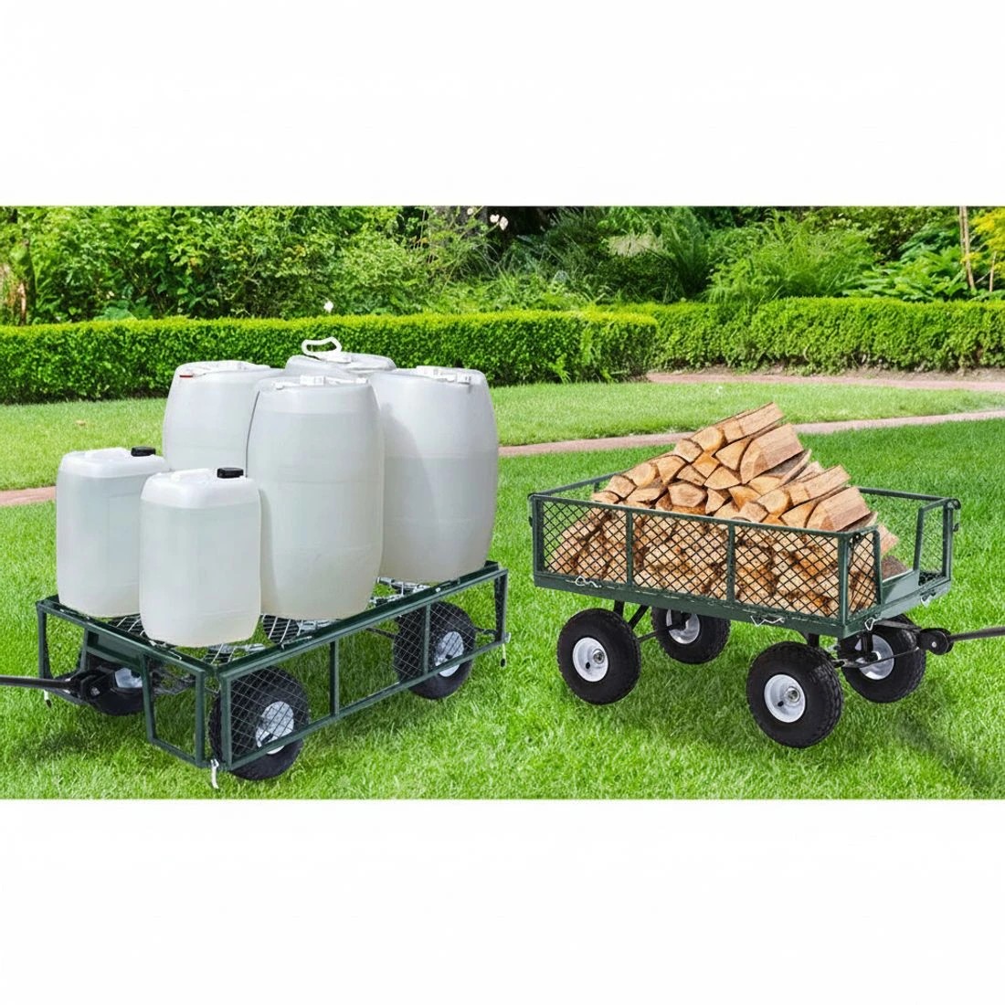 4 Gardeon 360kg Mesh Garden Cart Steel Removable Sides Trolley Wagon ATV Trailer - Green, 4 of 8