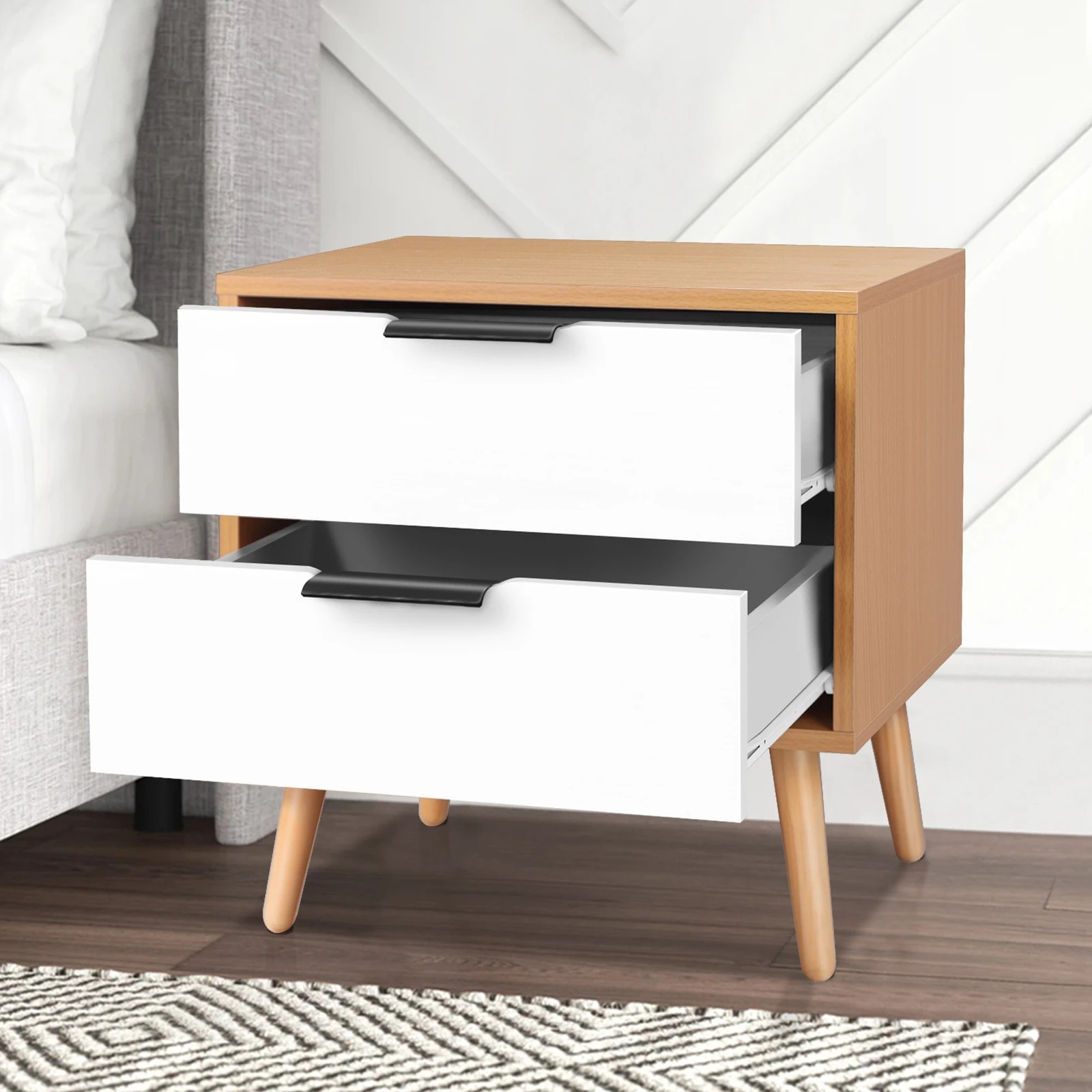 3 Alfordson 2x Bedside Table Nightstand Side Cabinet Scandinavian- Oak, 3 of 9