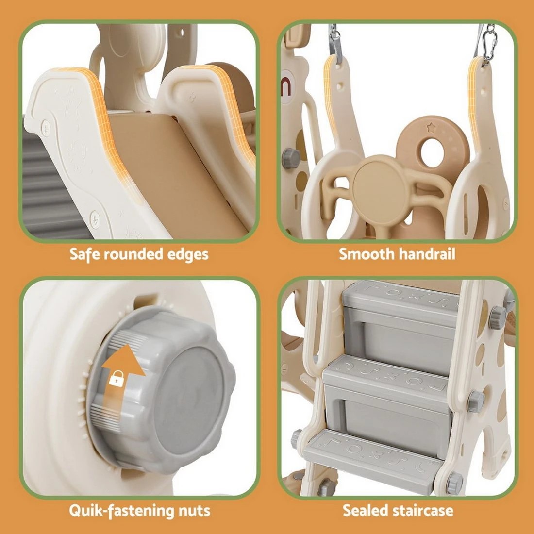 5 Keezi Kids Slide Swing Set Basketball Hoop Outdoor Playground Toys 160cm - Beige, 5 of 5