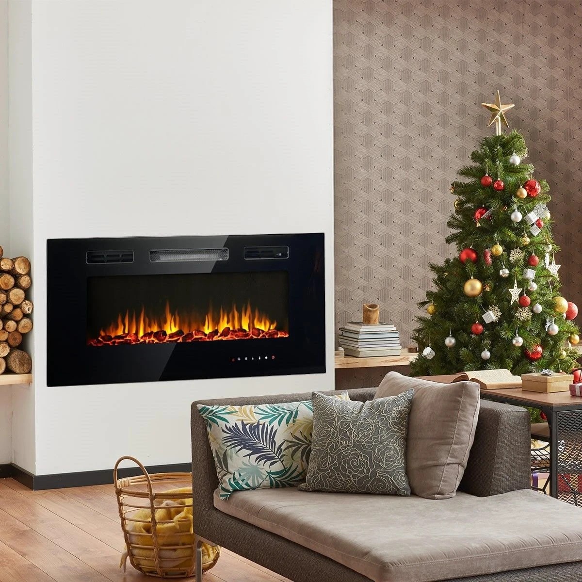 3 Maxkon 40 Inch Wall Recessed Mounted Electric Fireplace Heater 900/1800W w/5 Flame Settings, 3 of 4