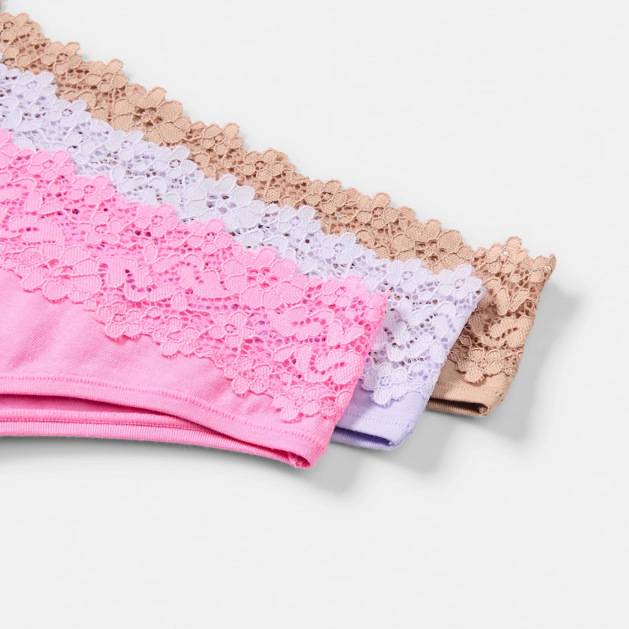 3 3 Pack Cotton Lace Tanga Briefs LIGHT FAWN, BRIGHT LAVENDER, FAIRY FLOSS, 3 of 8
