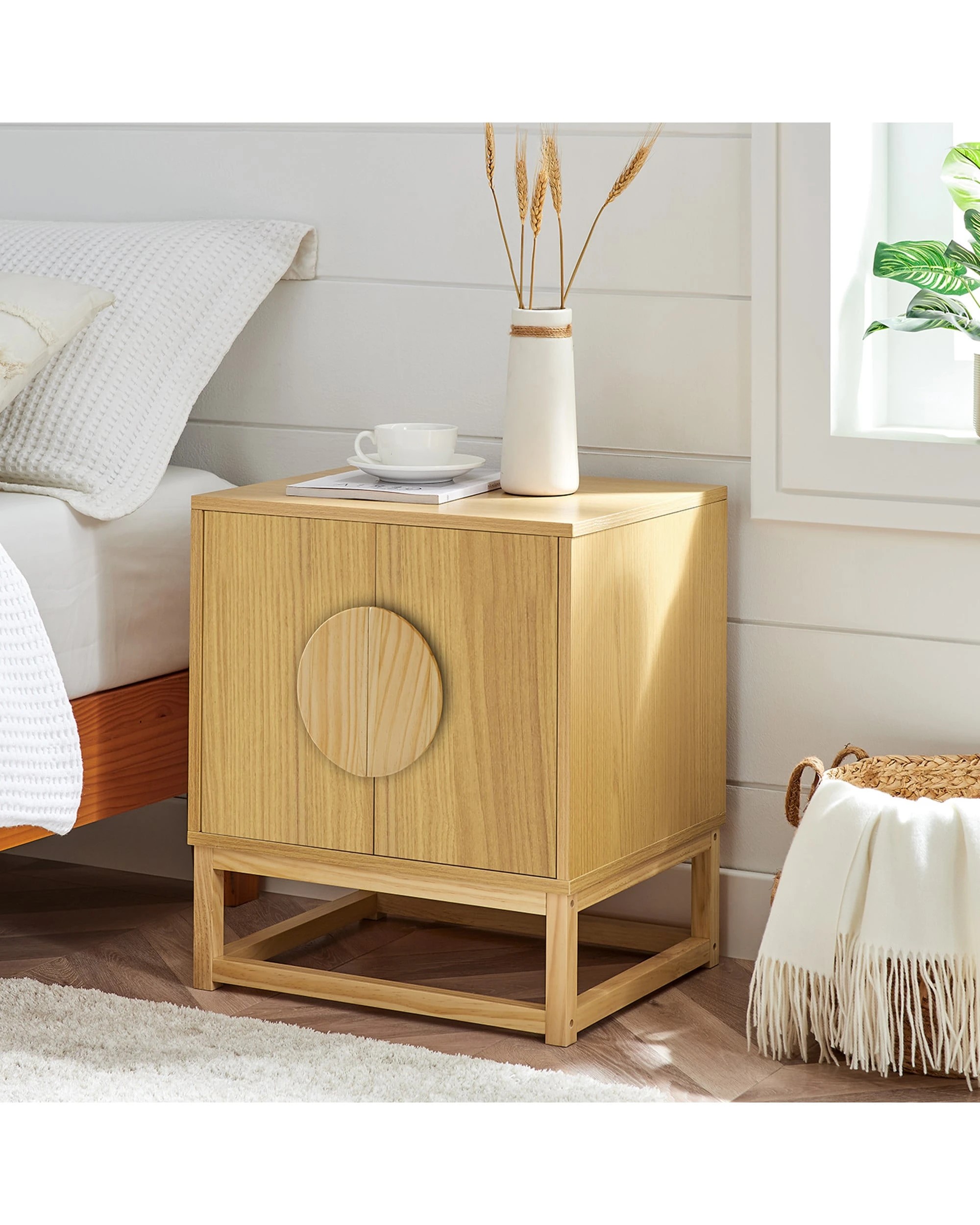 4 Sarantino Luca Bedside Table Split Door Night Stand Bed Side - Natural, 4 of 5