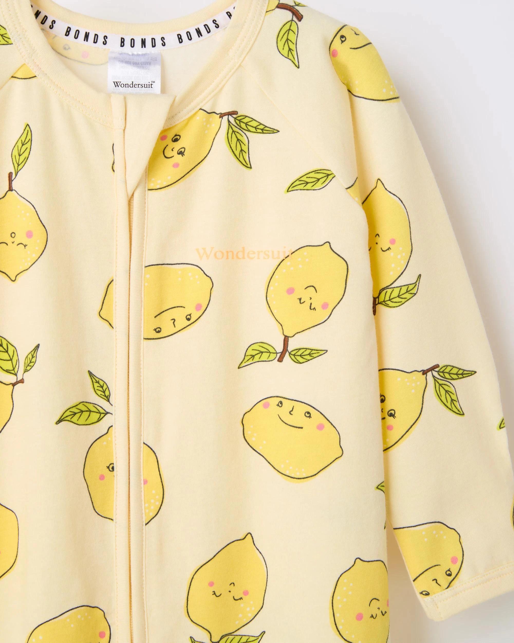 3 Bonds Baby Print Zip Wondersuit Coverall LEMON, 3 of 4