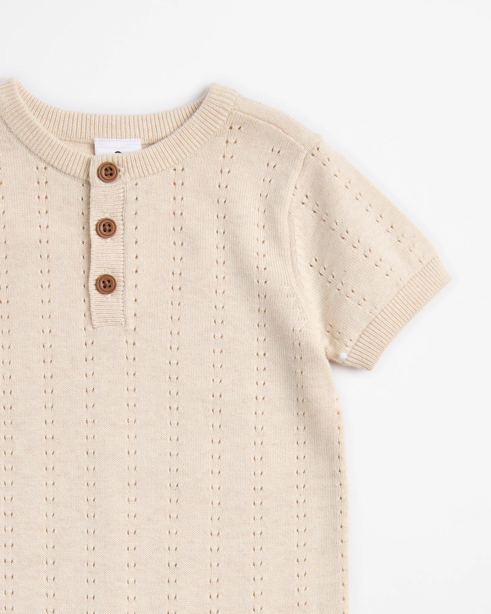 2 Target Organic Cotton Baby Pointelle Knit Romper CREAM OATMEAL MARLE, 2 of 3