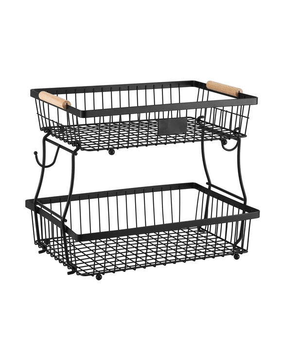 5-Star Chef 2 Tier Fruit Basket Bowl Detachable Kitchen Food Storage Stand Organiser - Black