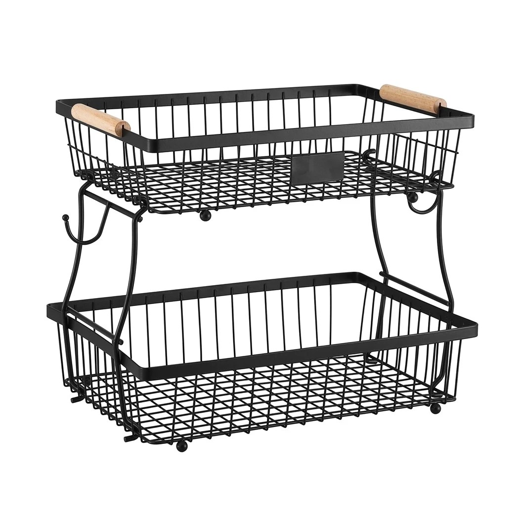 1 5-Star Chef 2 Tier Fruit Basket Bowl Detachable Kitchen Food Storage Stand Organiser - Black, 1 of 6
