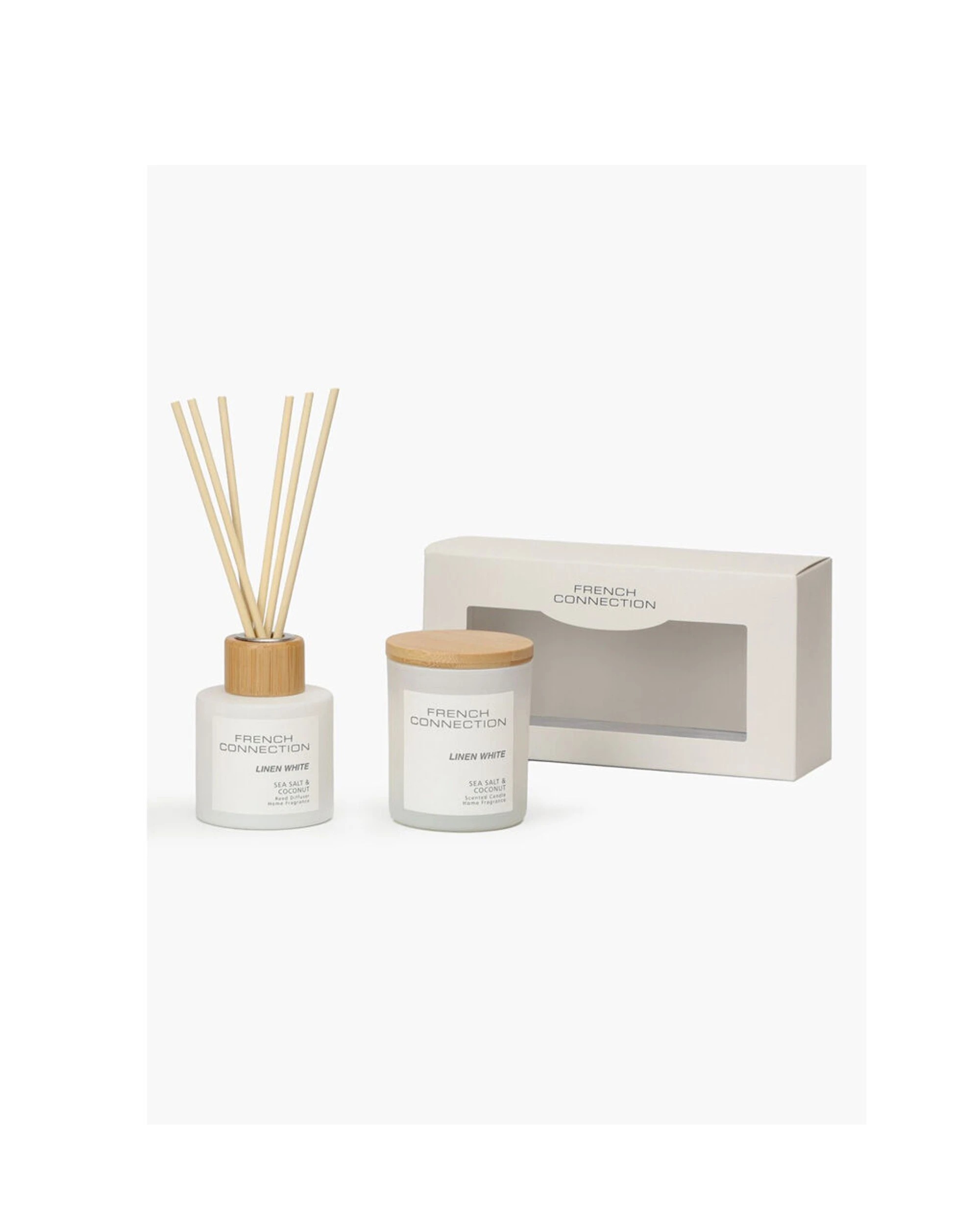 2 French Connection Candle & Diffuser Gift Set Linen Sea Salt Coconut - White, 2 of 4