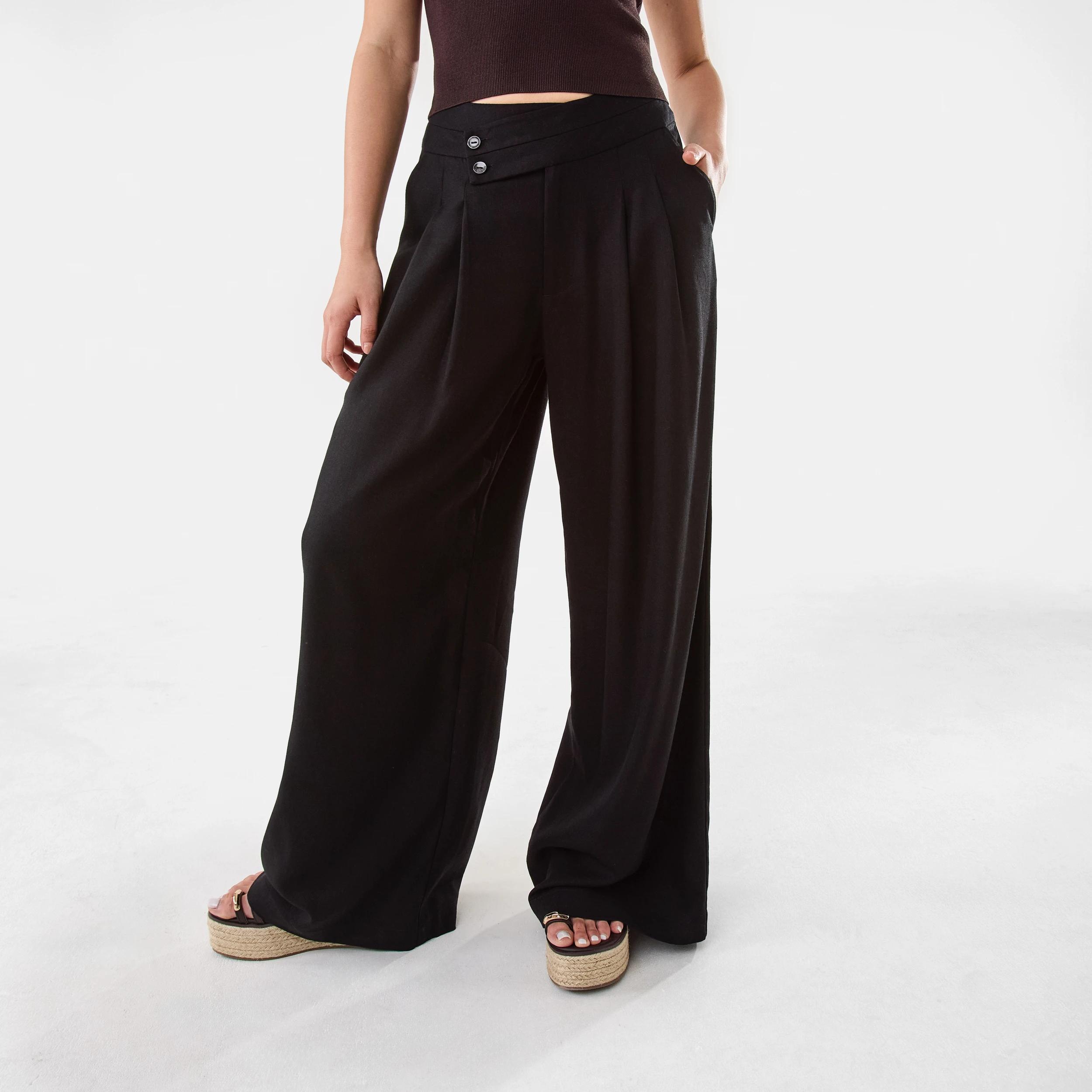 1 Linen Blend Palazzo Pants Black, 1 of 10