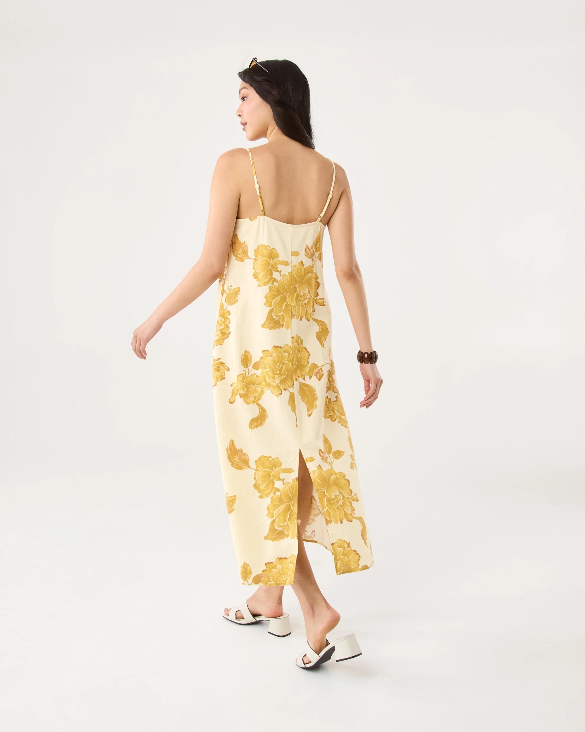 3 Sleeveless V-Neck Linen Blend Midi Dress Boho Flral, 3 of 6