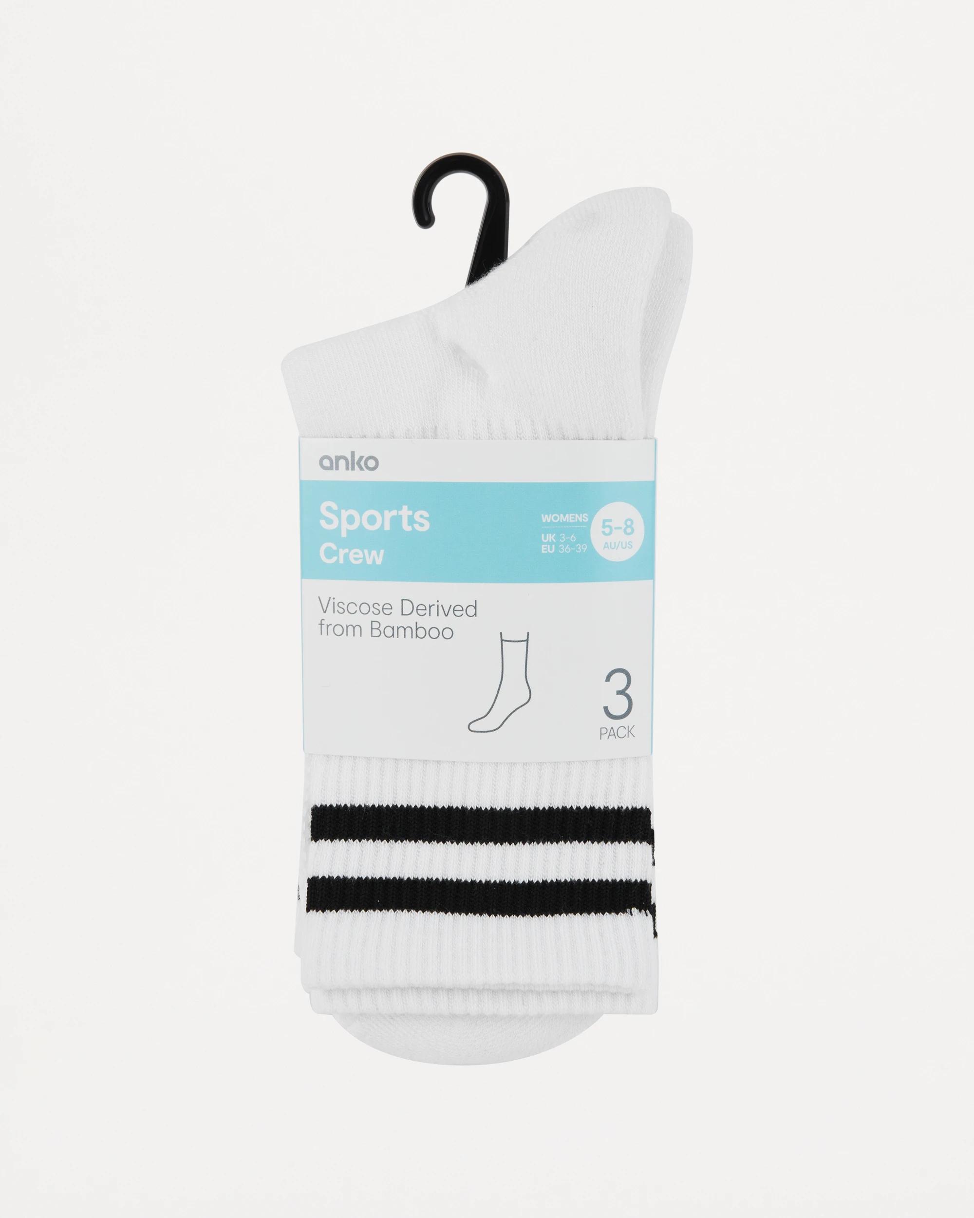 3 3 Pack Bamboo Rib Active Crew Socks White, 3 of 3