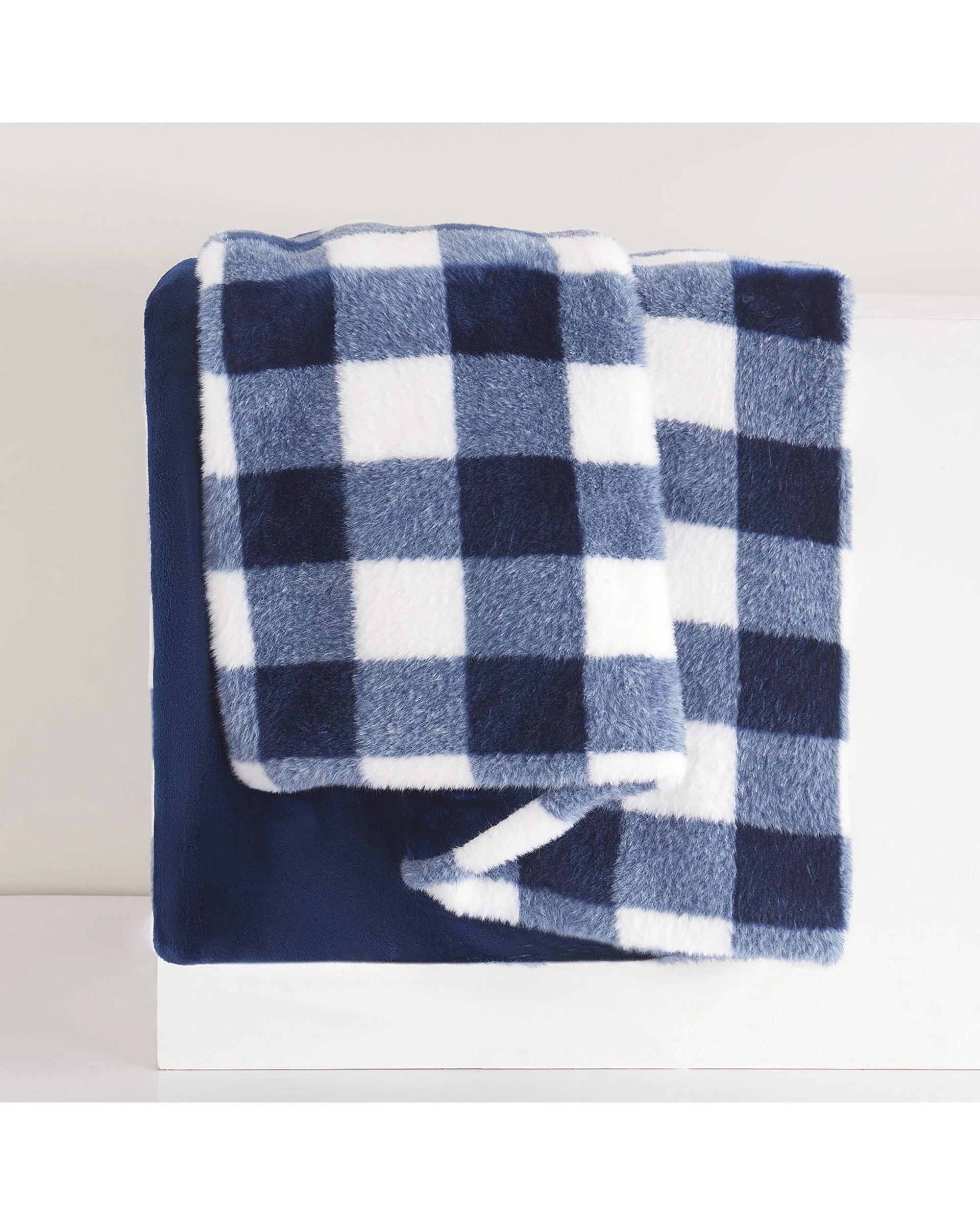 2 Dreamaker Gingham Plush Throw Blanket 180x200cm - Midnight Blue, 2 of 4