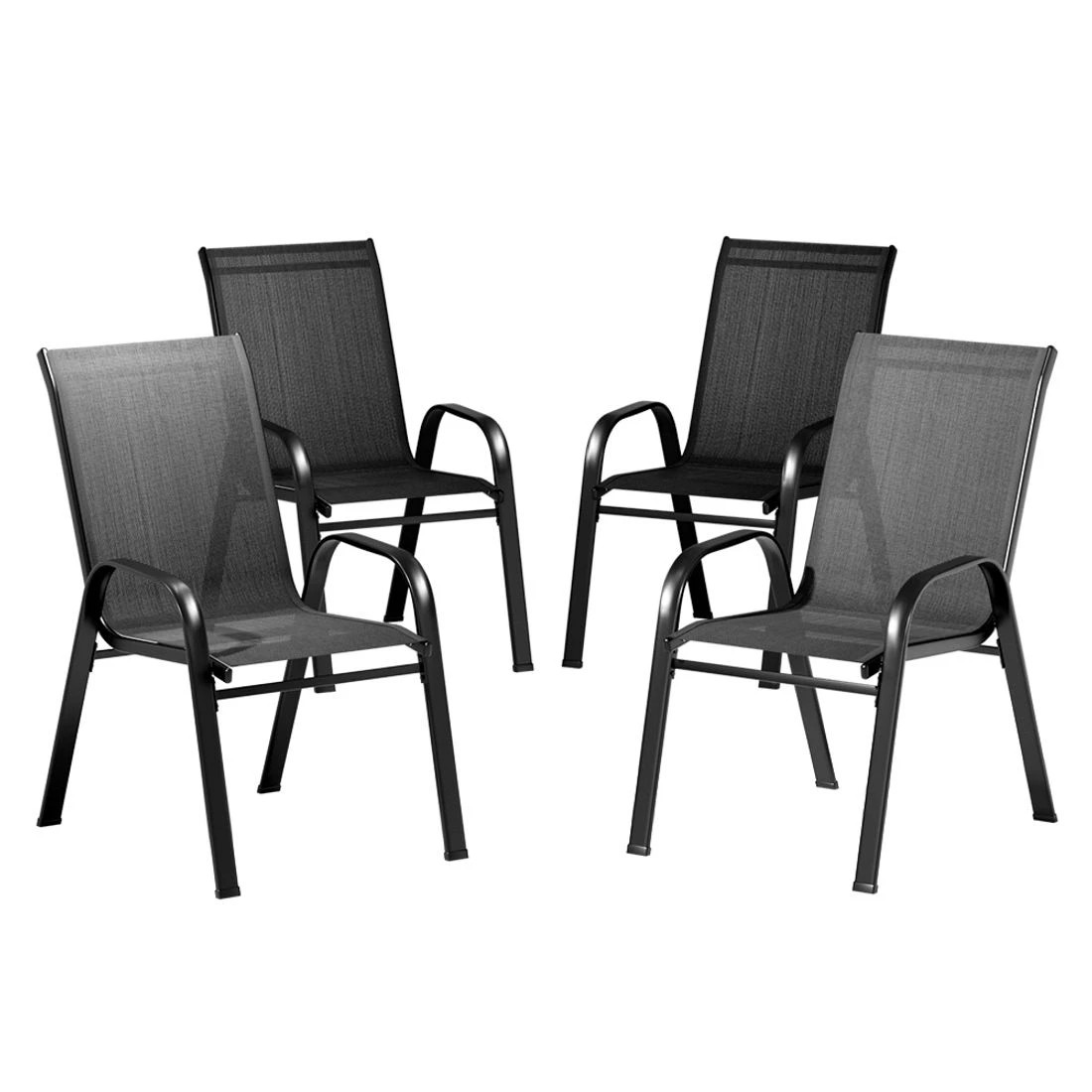 1 Gardeon 4PC Outdoor Dining Chairs Stackable Lounge Chair Patio Furniture - Black, 1 of 7