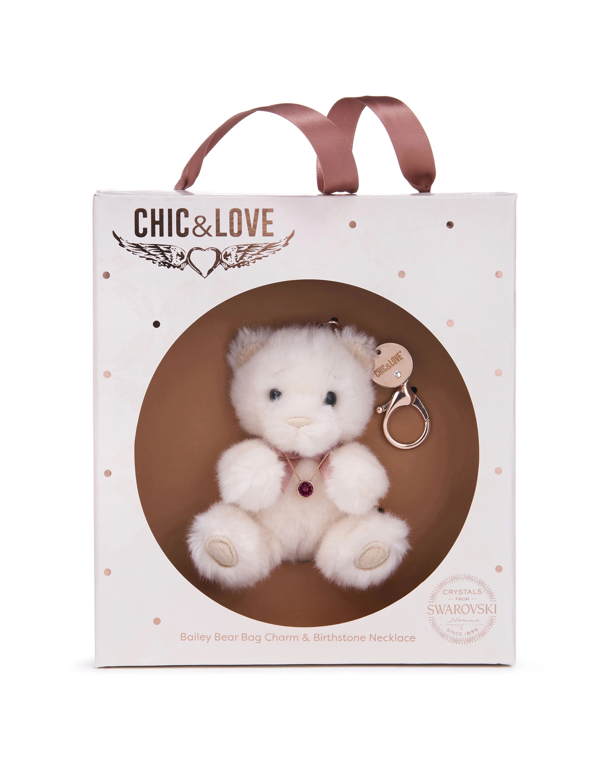 1 Chic & Love - Bailey Bear Bag Charm & Necklace July - Gift Set - White, 1 of 4