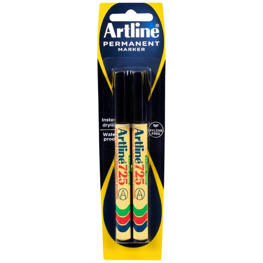 1 Artline 725 Permanent Markers Black 2 Pack, 1 of 5