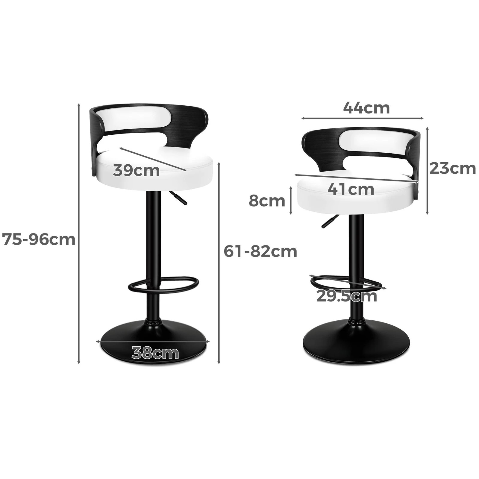 3 Alfordson 2x Bar Stool Kitchen Swivel Chair Wooden Leather Gas Lift - White, 3 of 9