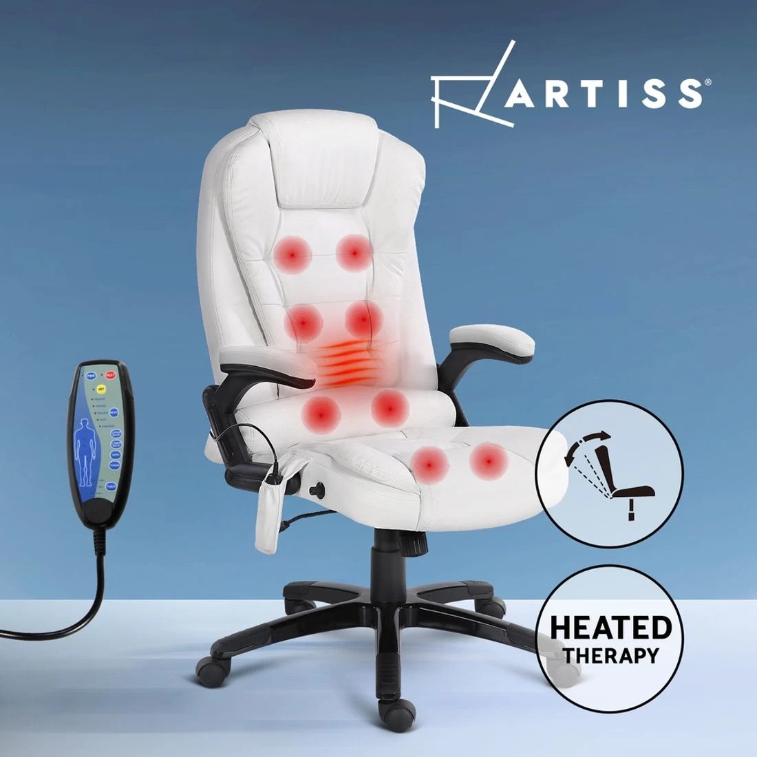 3 Artiss 8 Point Massage Office Chair Heated Seat Recliner - White, 3 of 10
