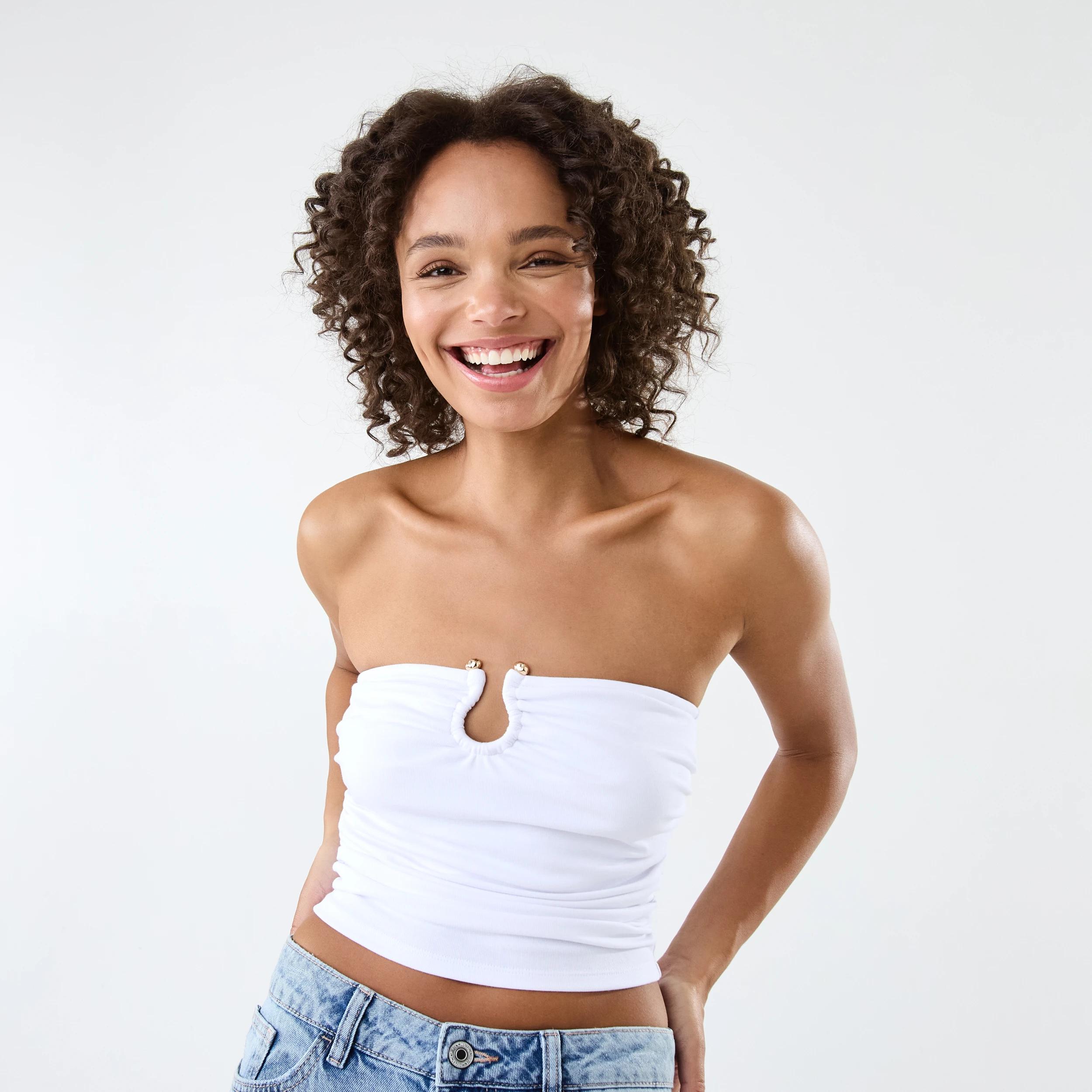 1 Sleeveless Trim Detail Tube Top White, 1 of 6