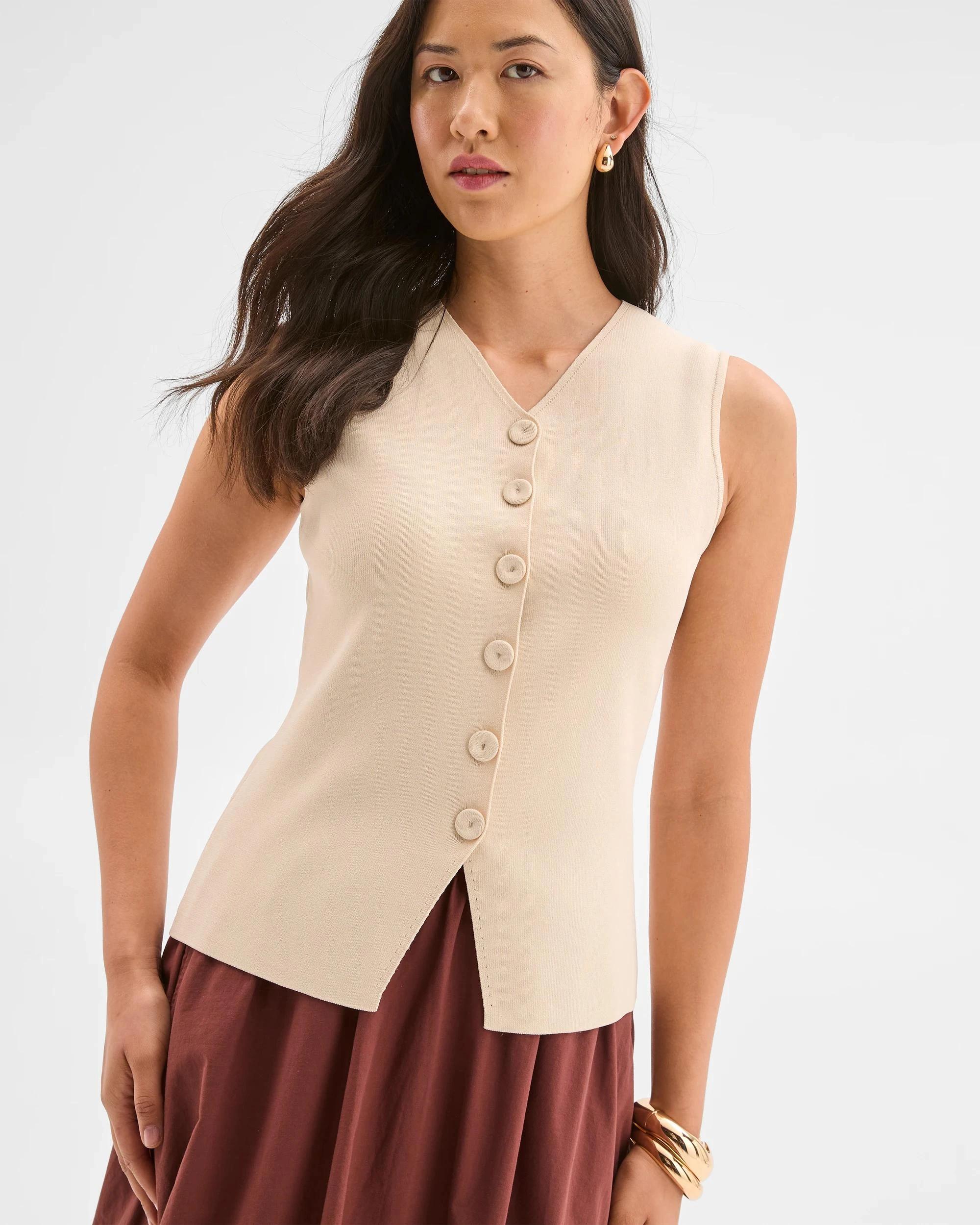 2 Target Preview Sleeveless Crepe Knit Vest SANDSHELL, 2 of 8