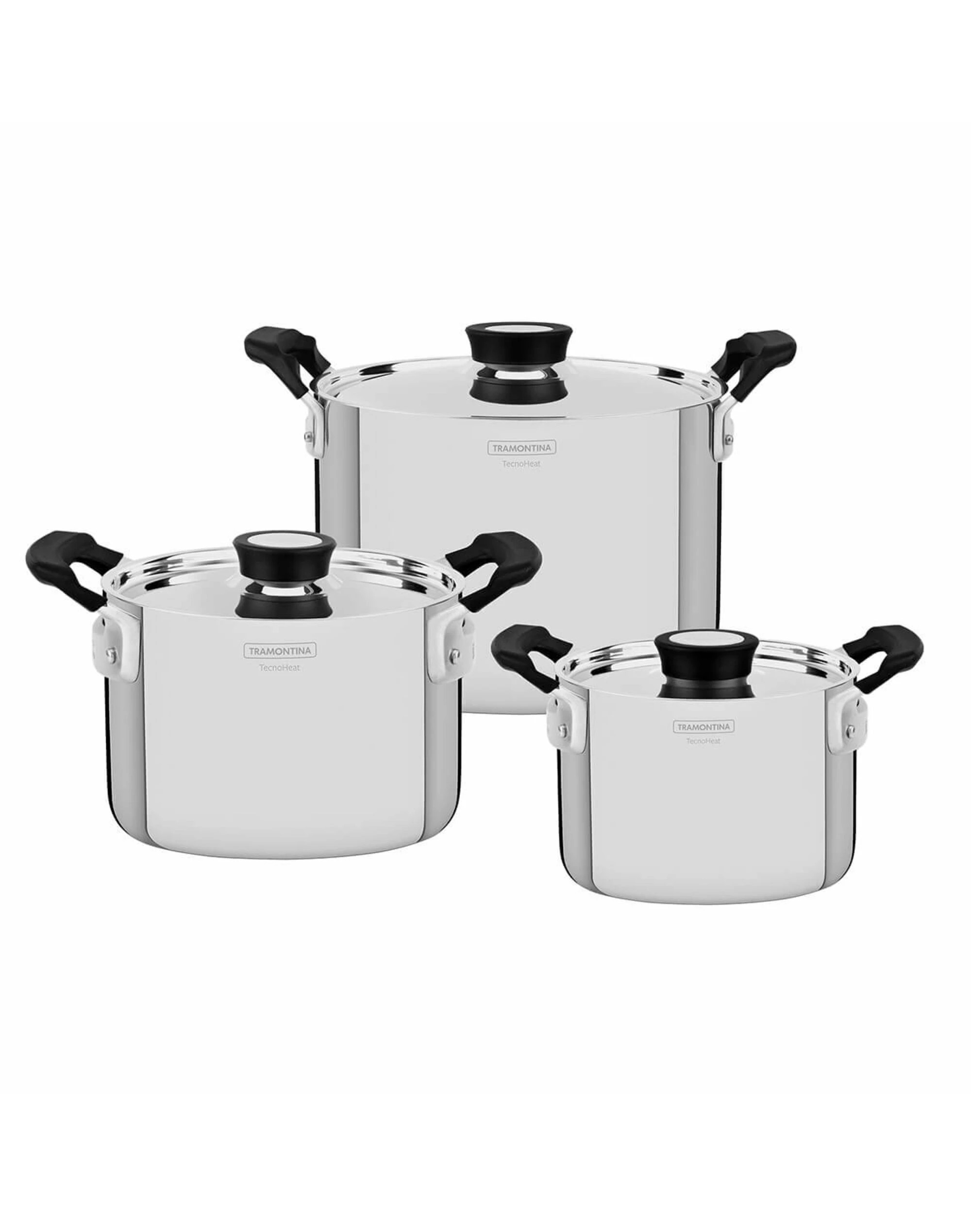 1 Tramontina Grano Compact 3 Piece Try-Ply Stainless Steel Cookware set with Silicone handles, 1 of 5