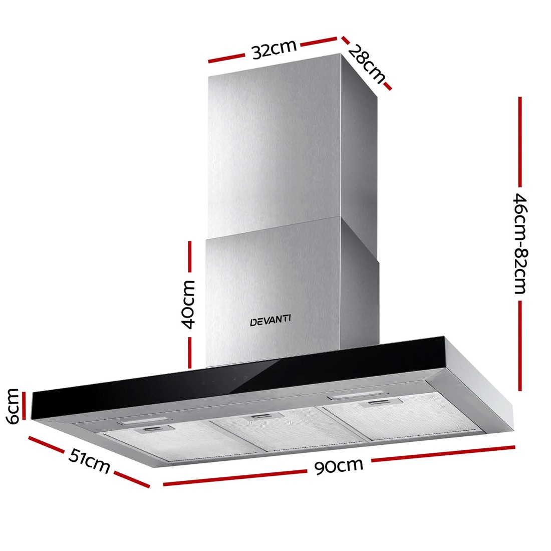 2 Devanti 900mm Range Hood 90cm Rangehood Glass Stainless Steel - Multi, 2 of 2