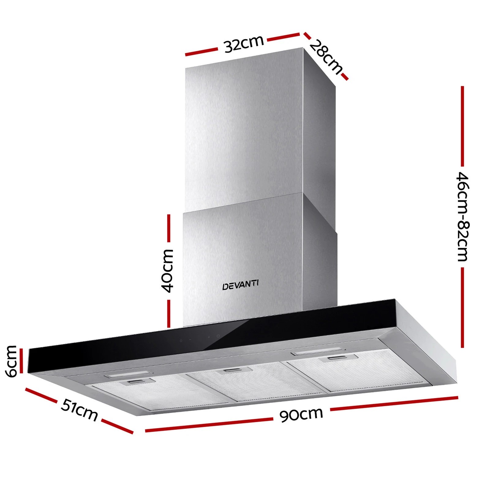 2 Devanti 900mm Range Hood 90cm Rangehood Glass Stainless Steel - Multi, 2 of 7