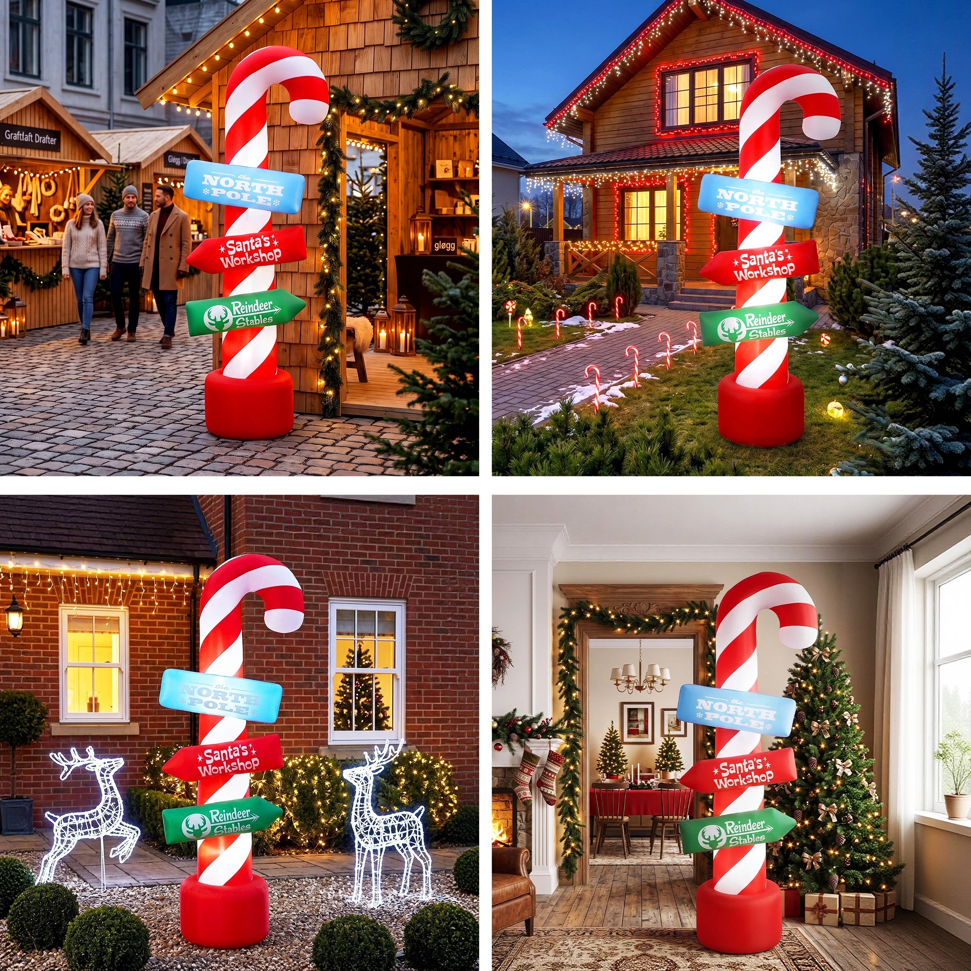 3 Jingle Jollys Christmas Inflatable Candy Pole 2.4M Illuminated Decorations - Multi, 3 of 8