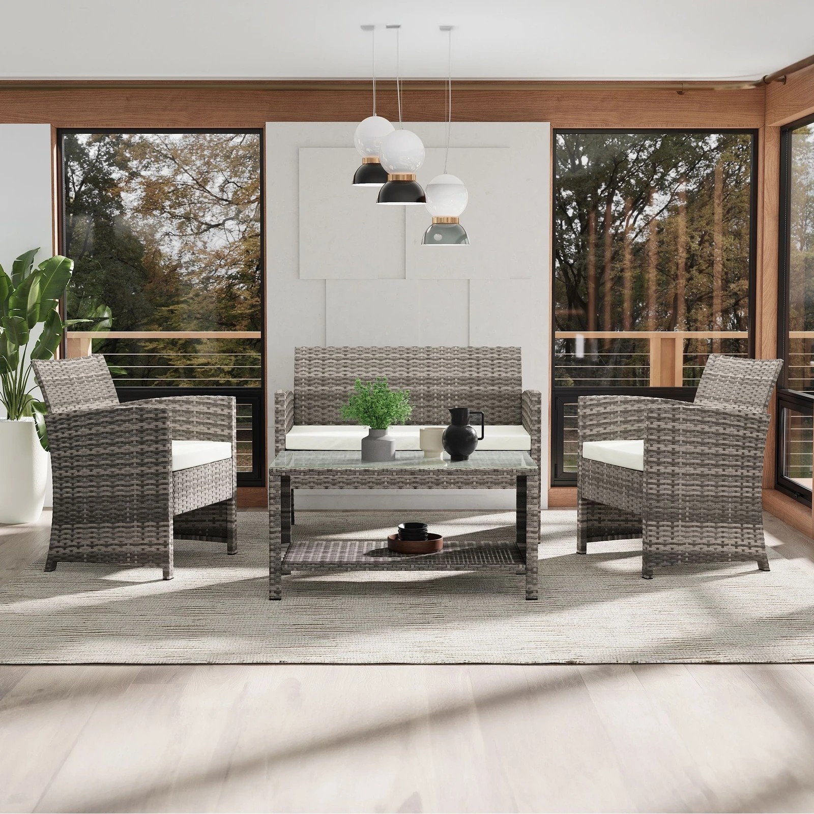 7 Alfordson Outdoor Furniture 4PCS Garden Patio Chairs Table Set Wicker - Grey, 7 of 10