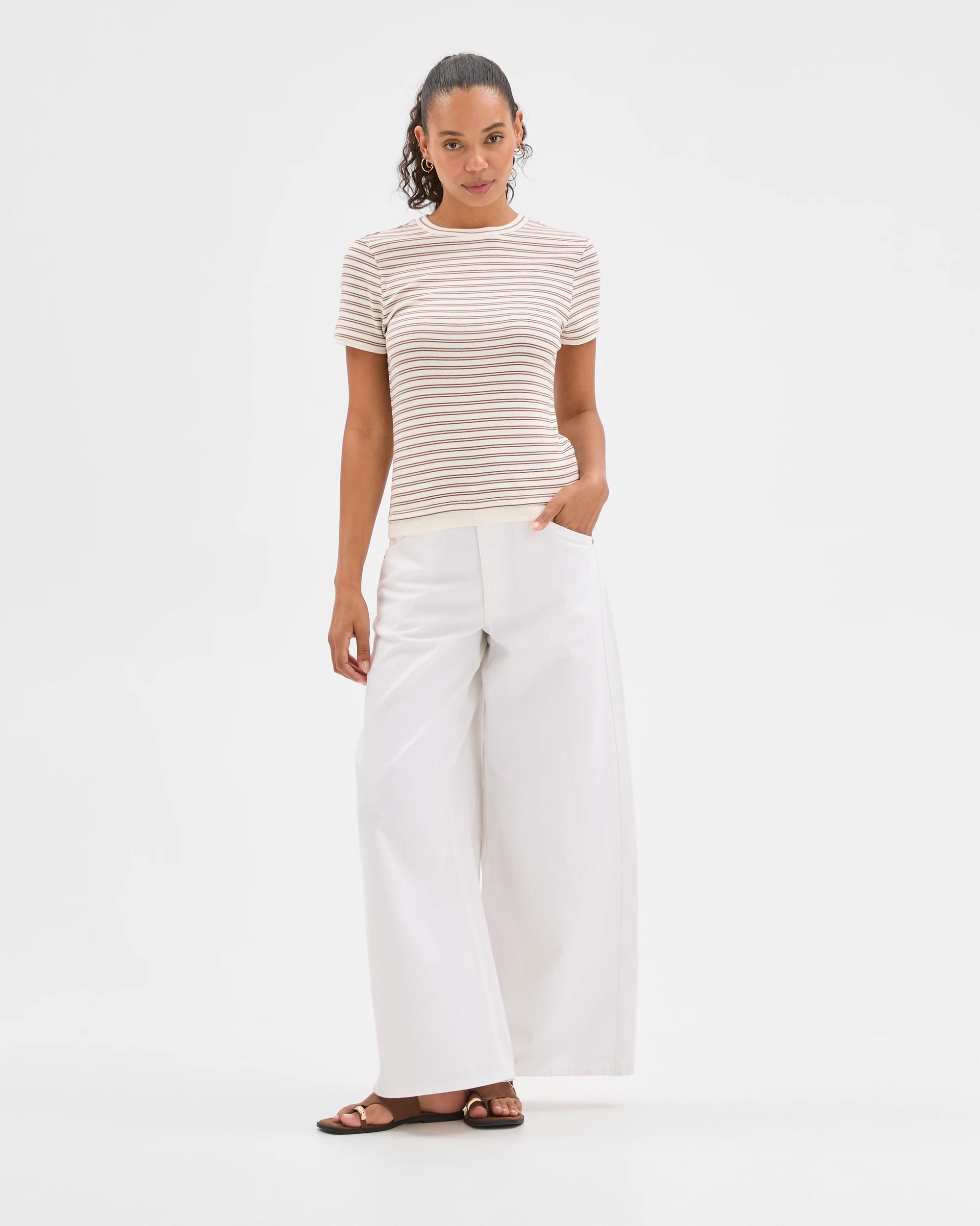 1 Target Woman Soft Touch Double Layer Fitted T-Shirt BUTTERSCOTCH/CLOUD DANCER STRIPE, 1 of 6