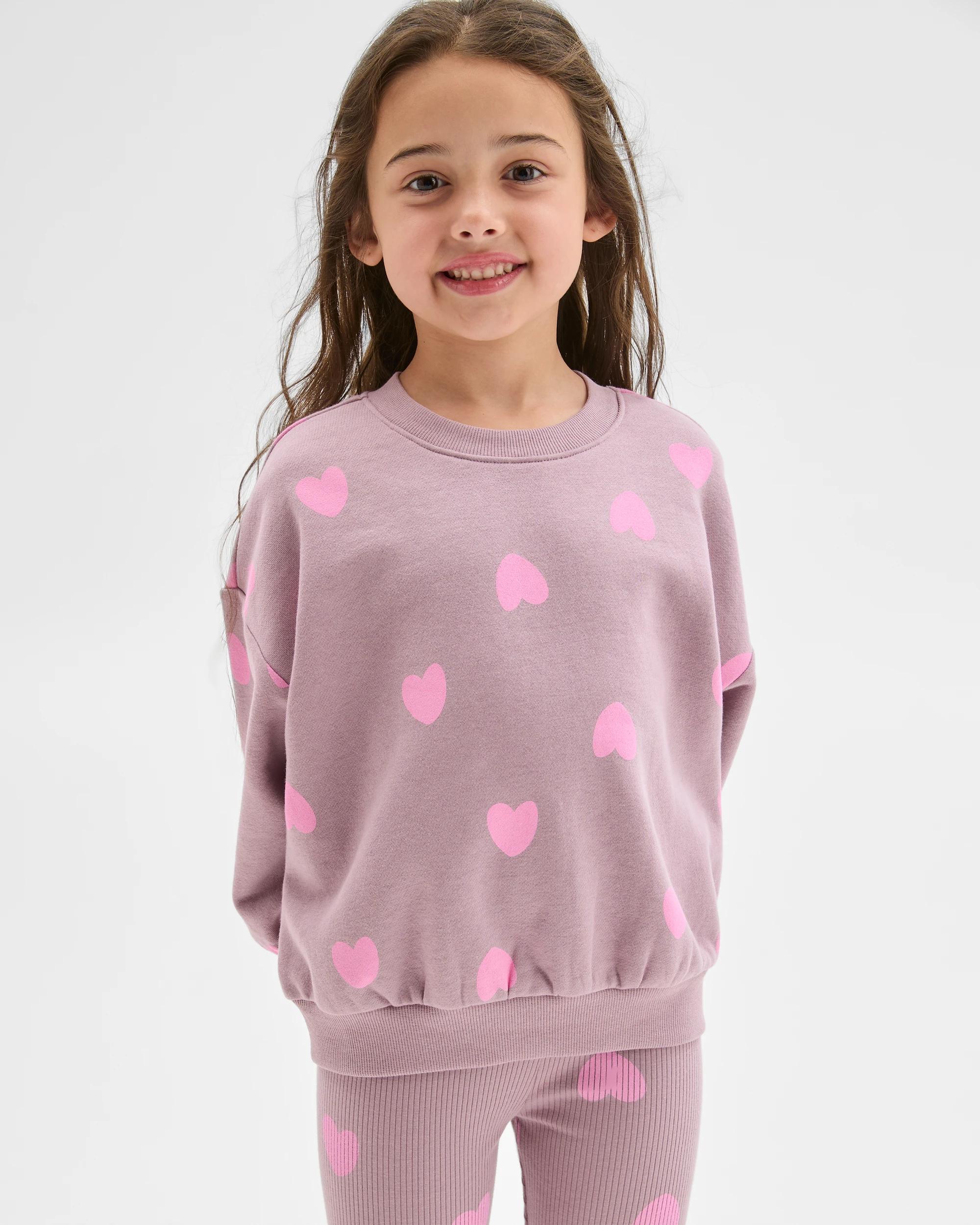 2 Target Kids Australian Cotton Blend Loose Fleece Jumper PINK HEART AOP PURPLE, 2 of 5