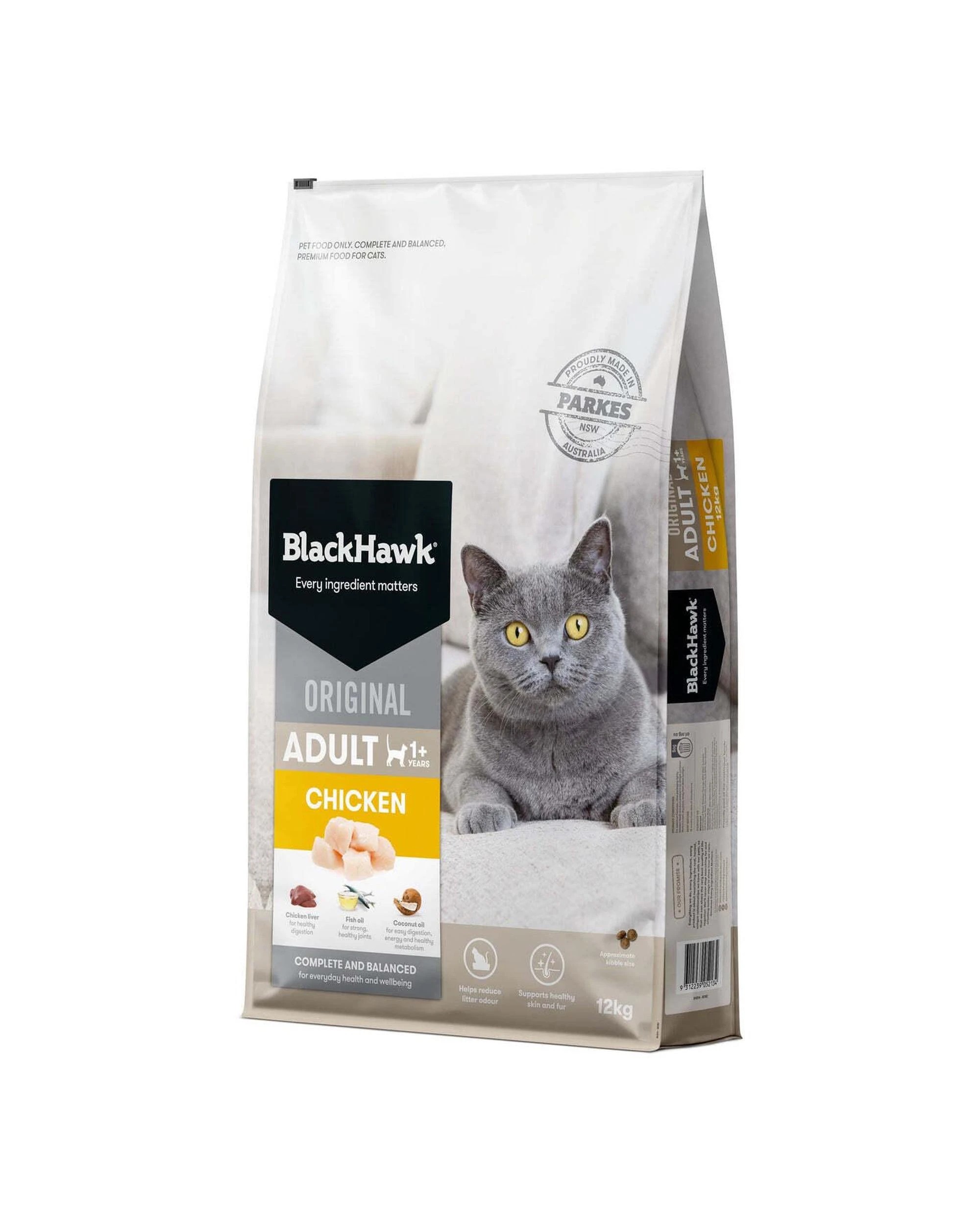 4 Black Hawk Adult 1+ Complete & Balanced Dry Cat Food Original Chicken 12kg, 4 of 4