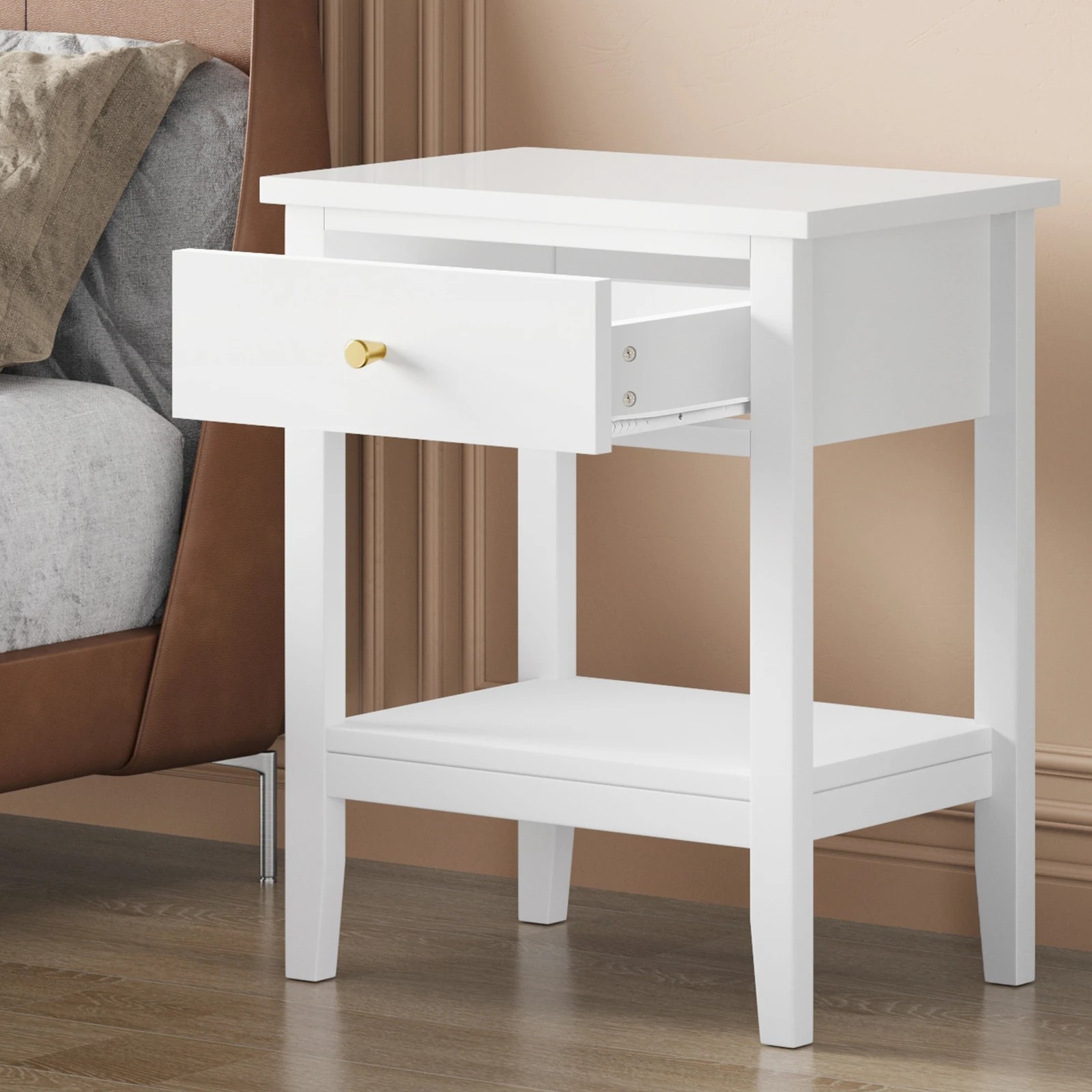 8 Alfordson Bedside Table Hamptons Nightstand Storage Side End 1 Drawer - White, 8 of 10
