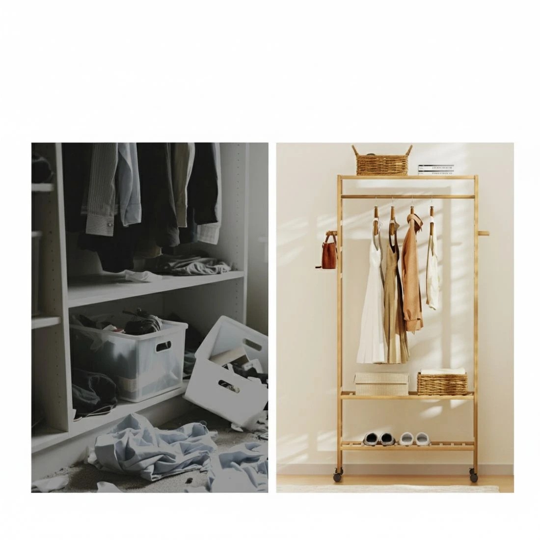 5 Artiss Clothes Rack Wardrobe Coat Stand 169cm - Beige, 5 of 5