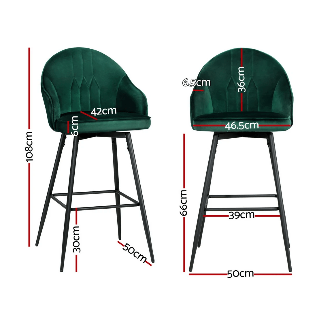 2 Artiss 4x Bar Stools Velvet Swivel Metal Legs - Green, 2 of 6