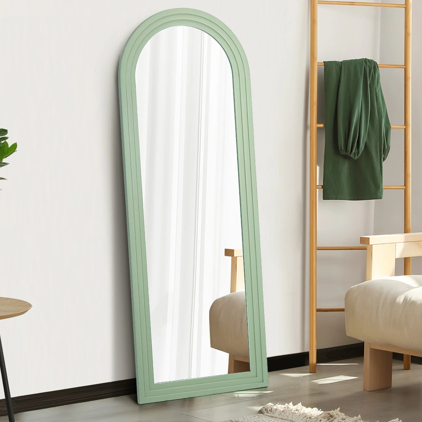 4 Oikiture Full Length Arch Mirror 165x60cm Wood Wall Mounted Home Decor - Green, 4 of 10