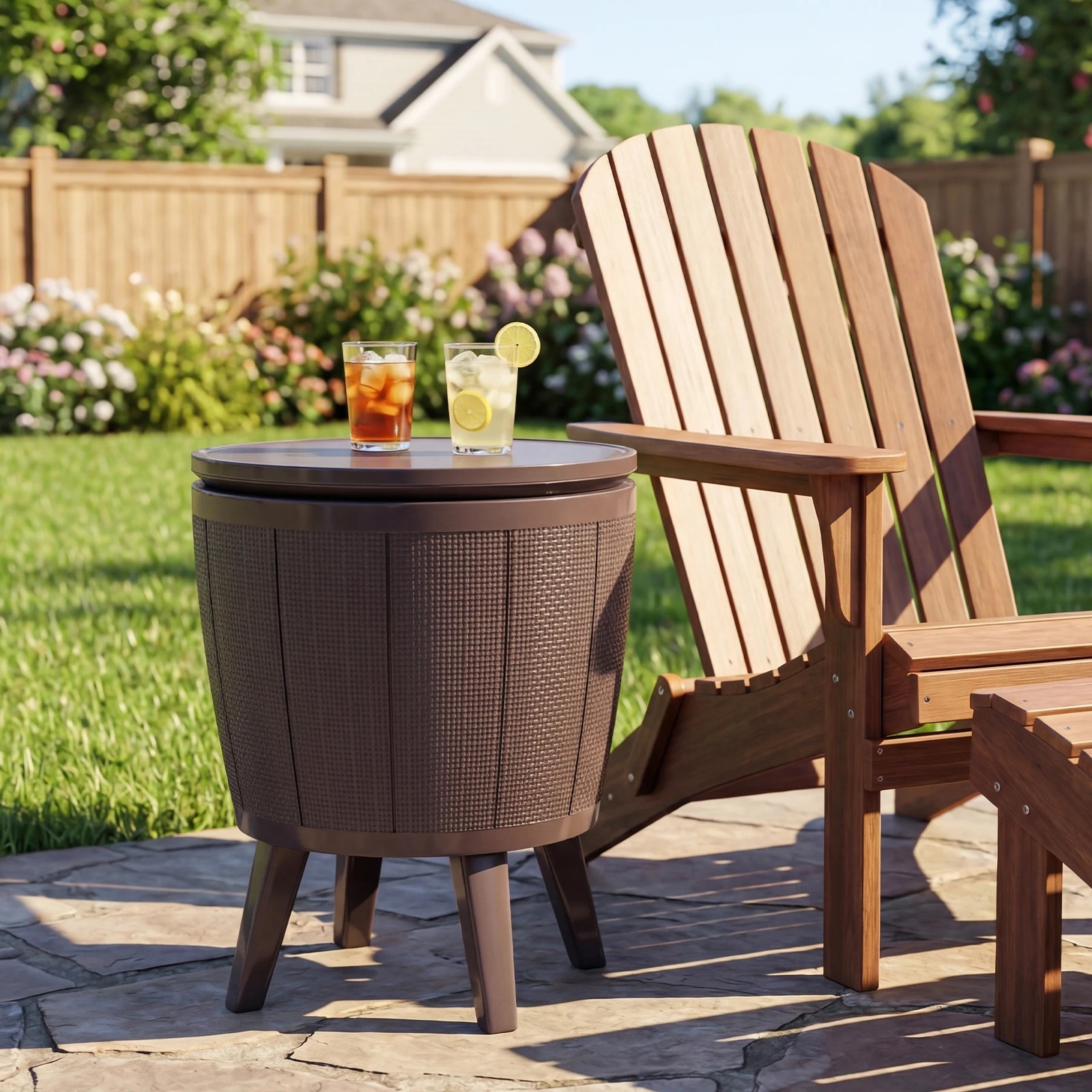 3 Costway 38L Outdoor Cool Cocktail Bar Table Lift Top Cooler Resistant Hot Tub Side Table, 3 of 4