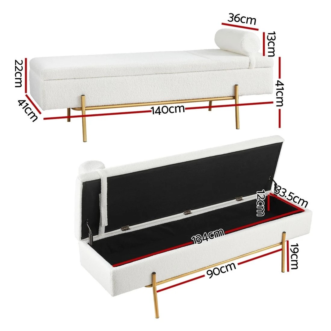 2 Artiss Storage Ottoman Bed 140cm Pillow Boucle Fabric - White, 2 of 4