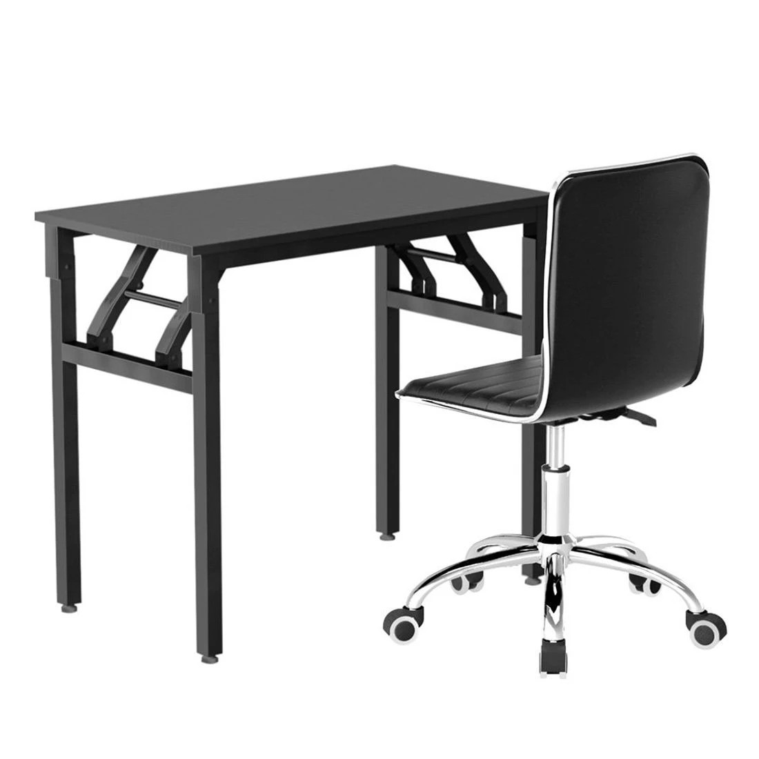 3 Artiss Computer Desk Office Chair PU Leather Set Foldable Home Study Table - Black, 3 of 6