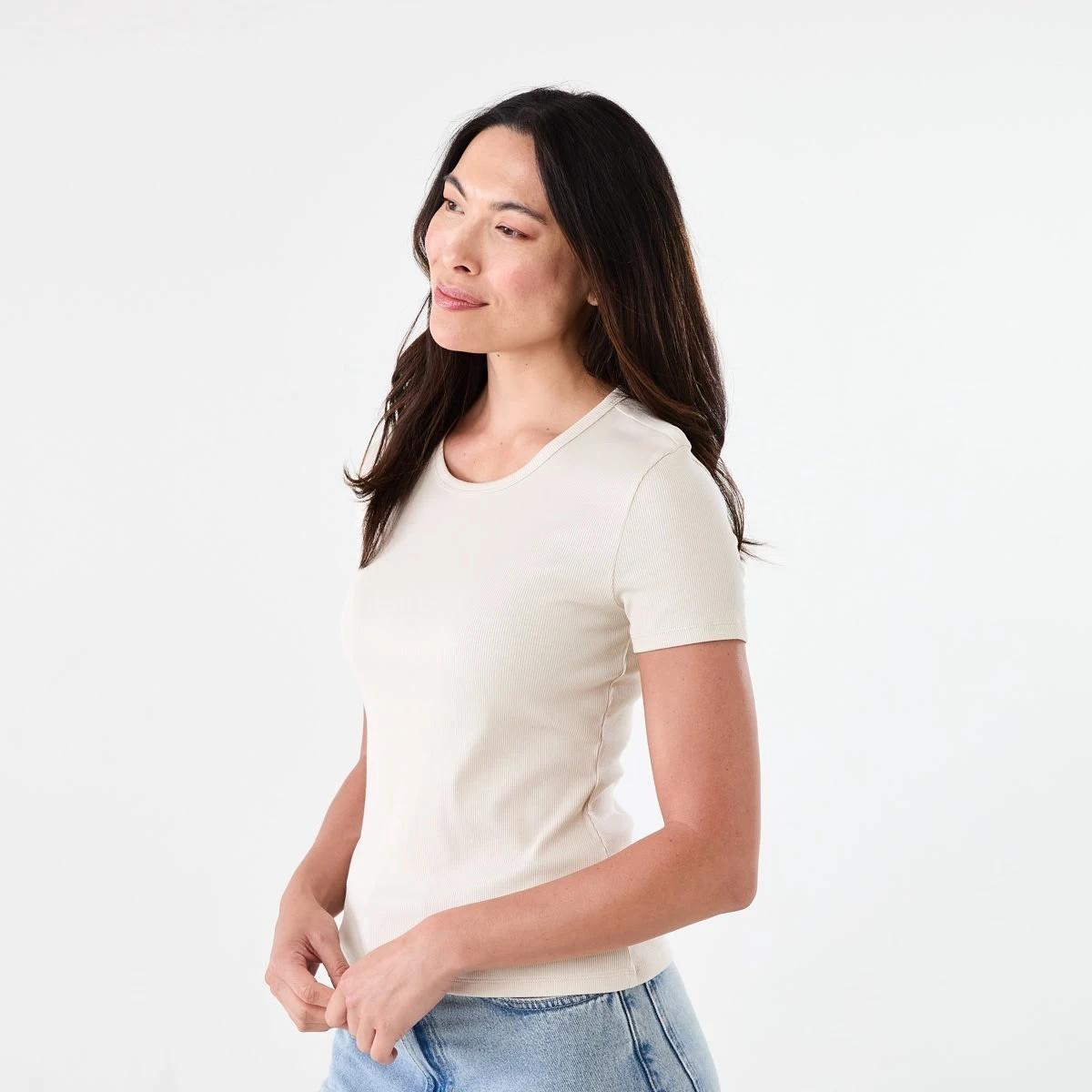 2 Short Sleeve Rib Crew Neck T-shirt NATURAL BEIGE, 2 of 5