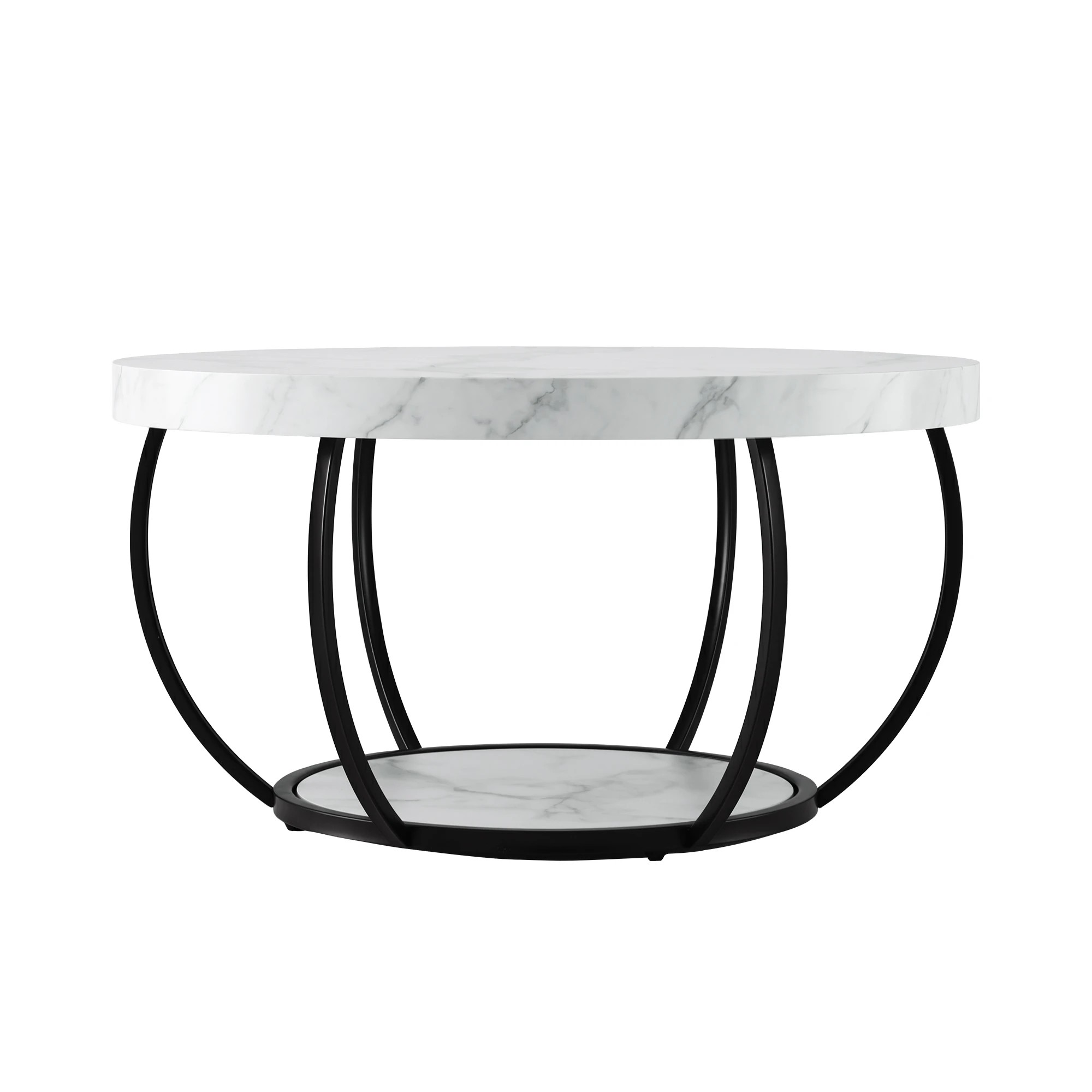 3 Artiss Coffee Table 2-Tier Marble Finish Round Sofa Side Table 80CM - Multi, 3 of 7