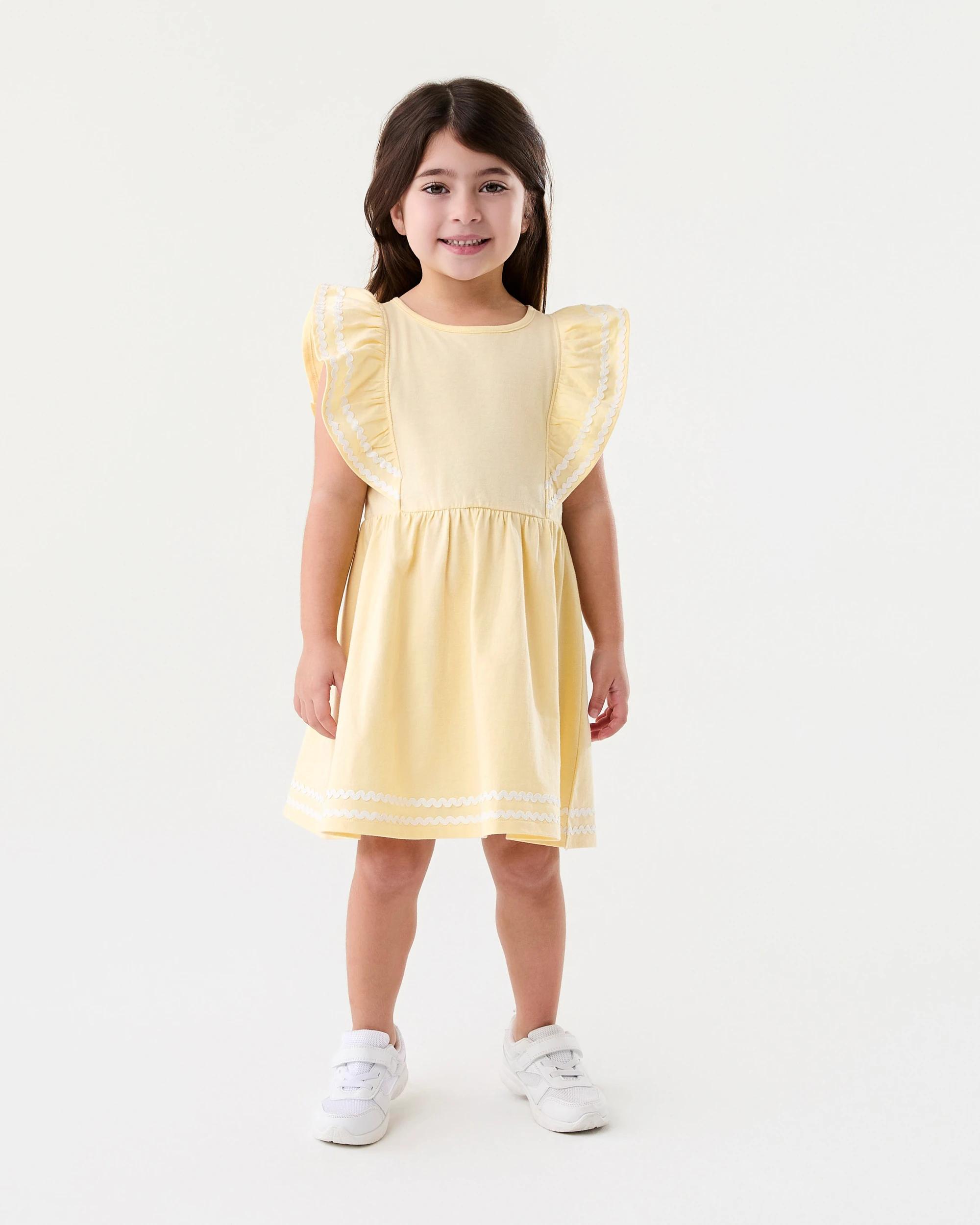 7 Frill Sleeve Dress Fln Yellow, 7 of 8