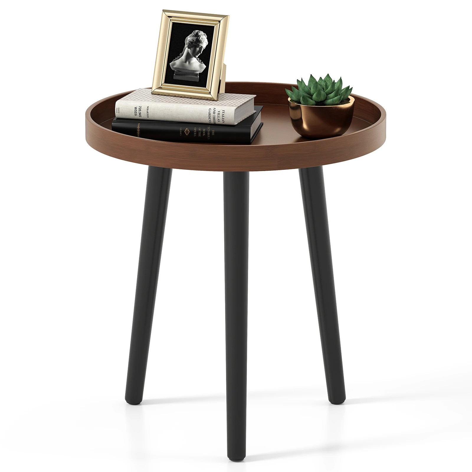 3 Costway Round Coffee Table Modern Side End Table Sofa Bedside Table - Brown, 3 of 3