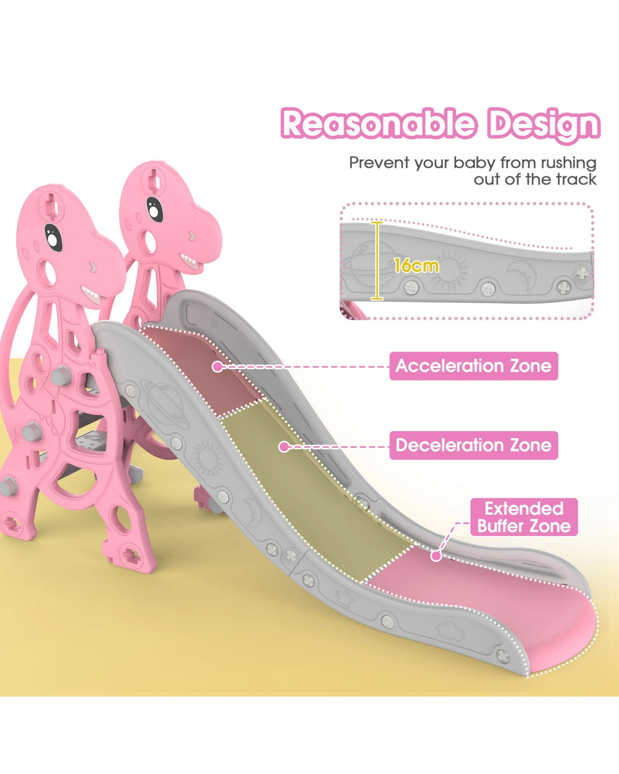 7 Advwin 4-in-1 Kids Slide Swing Set with Basketball Hoop Pink, 7 of 8