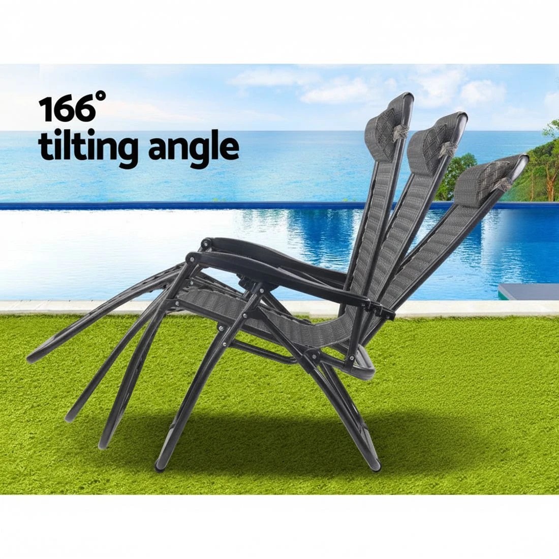 3 Gardeon Zero Gravity Chair Folding Outdoor Recliner Adjustable Sun Lounge Camping - Grey, 3 of 8