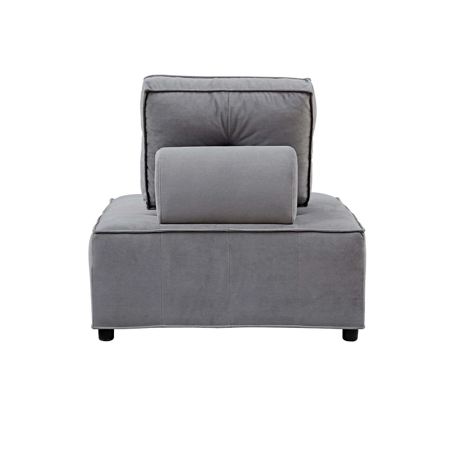 8 Foret 6pc Armless Seat Modular Extension Ottoman Couch Velvet Sofa Light Grey, 8 of 9