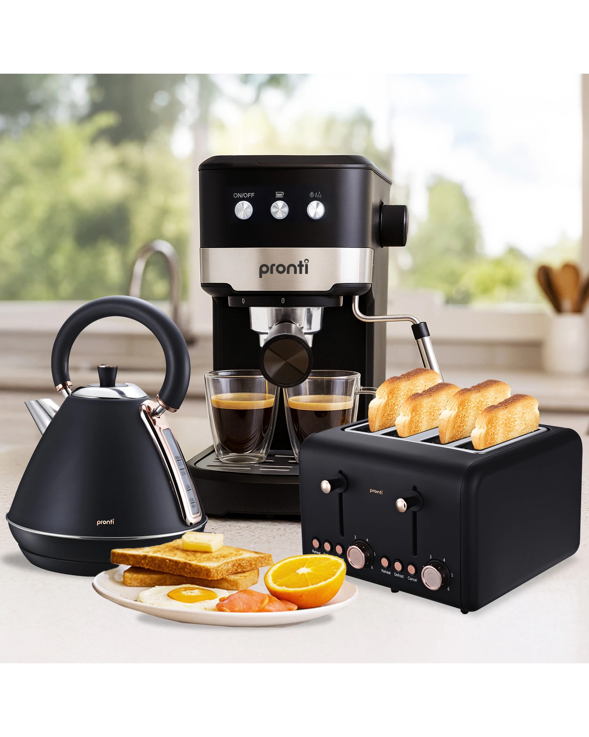 5 Pronti Breakfast Set with Rose Gold Kettle and Toaster with 1.2L Espresso Machine - Black, 5 of 5