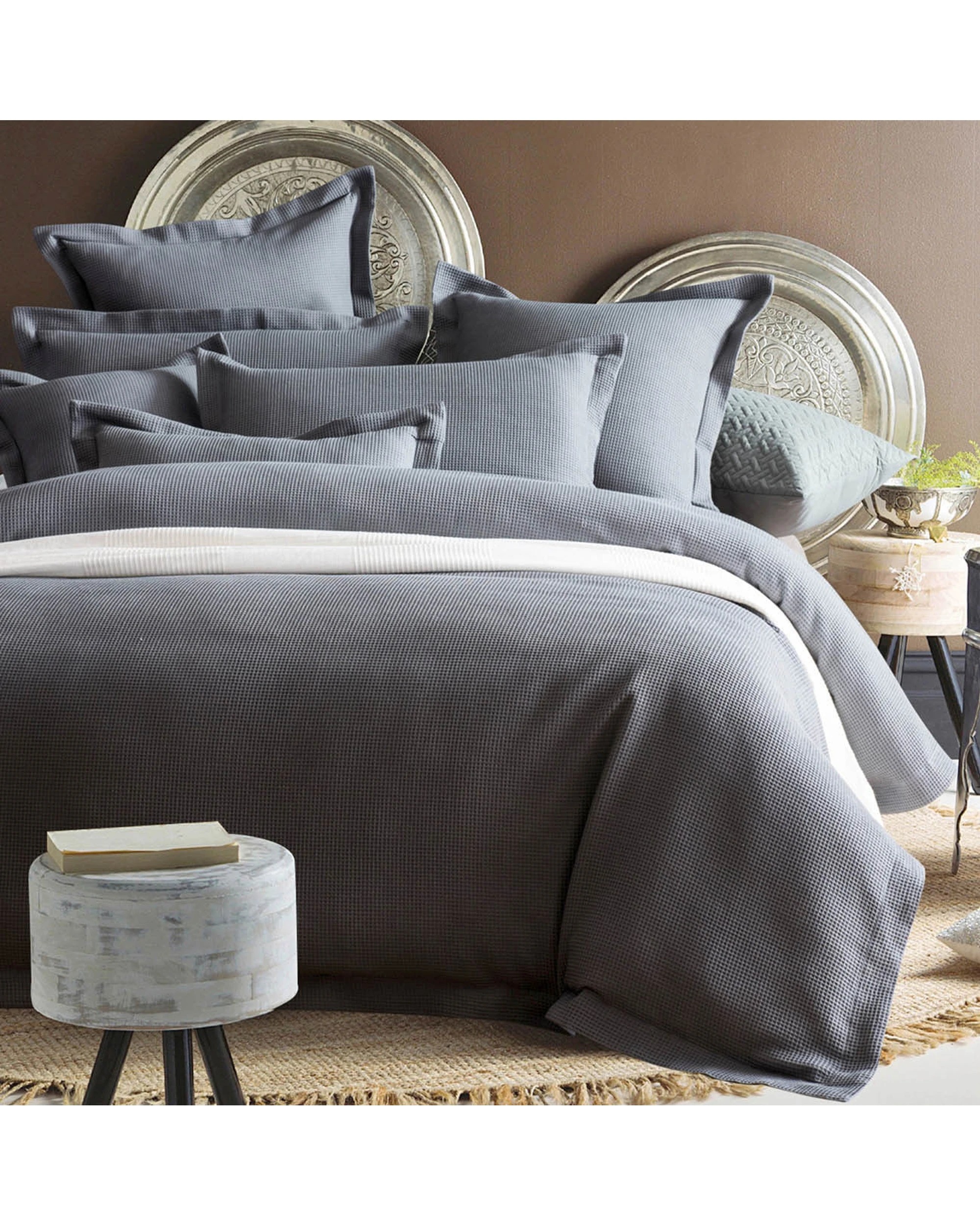 1 Cotton More 100% Premium Cotton Waffle Quilt Cover Set Double - Grey, 1 of 3