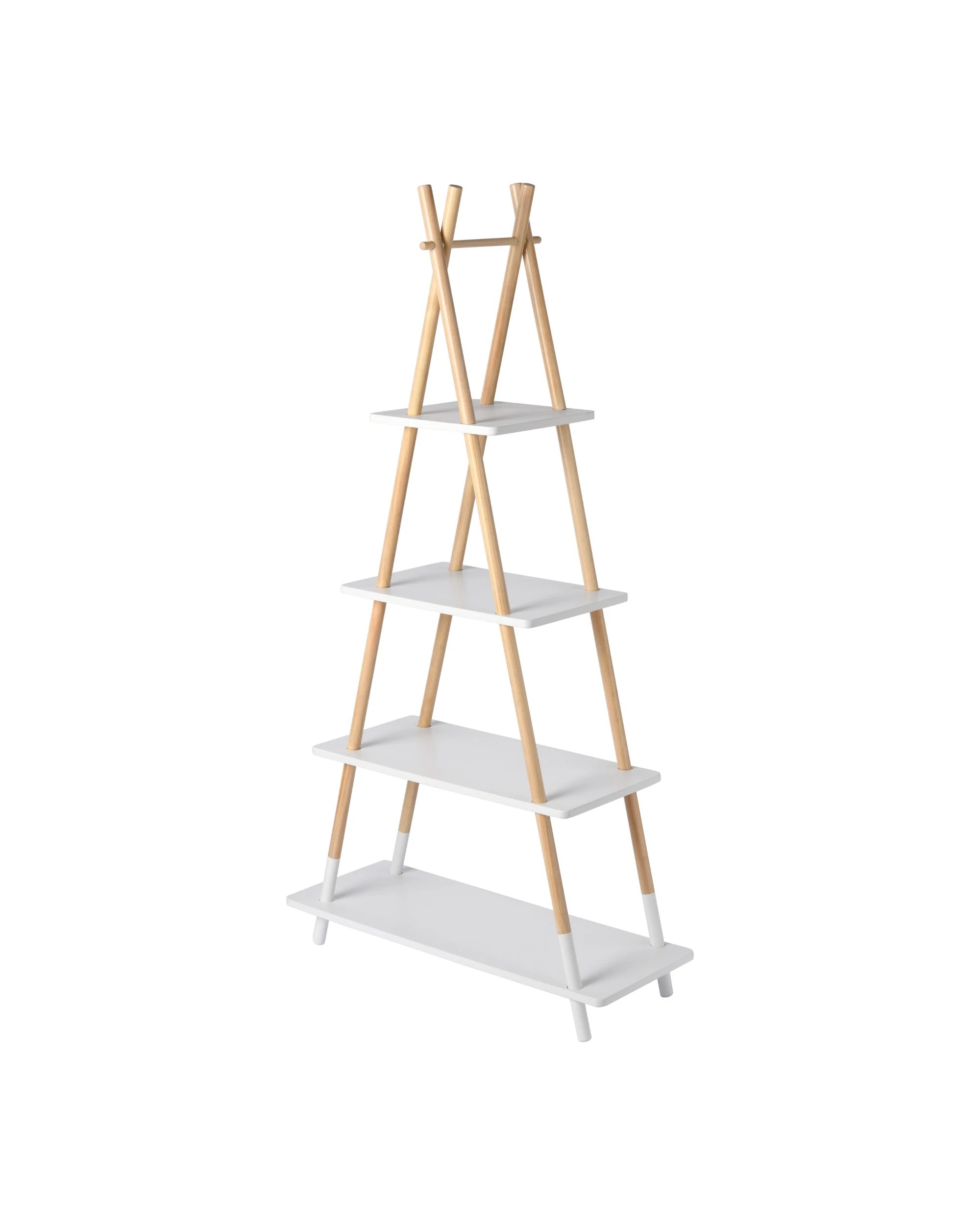 1 Takara Kusa 4-Tier Natural Wooden A-Frame Ladder Storage Shelf Bamboo Bookcase 30x78x148cm - Natural and White, 1 of 5