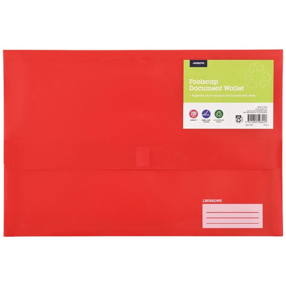 1 J.Burrows Foolscap Document Wallet Red, 1 of 3