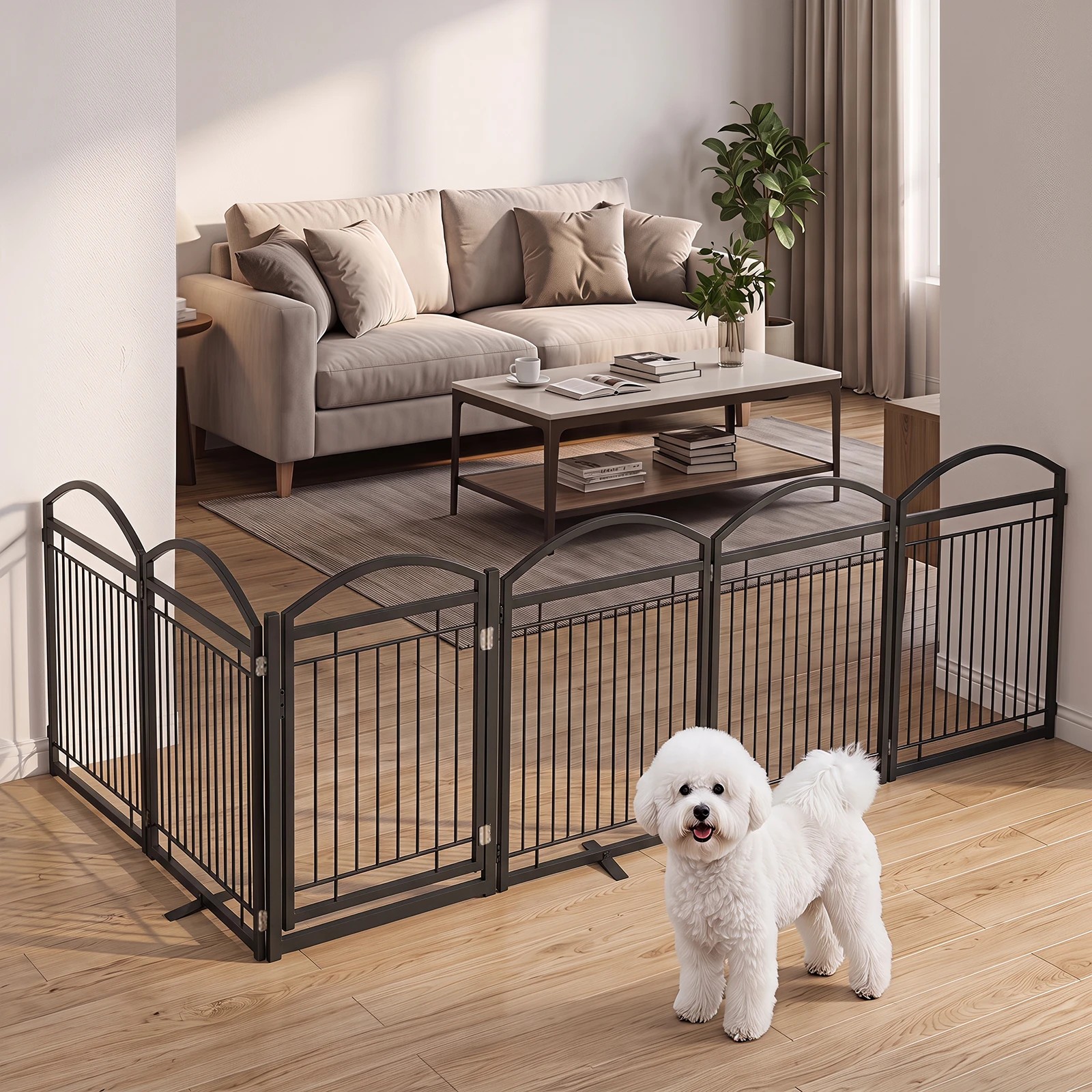 4 Costway 6 Panels Foldable Pet Gate Metal Dog Fence w/Door 360 x 81cm - Black, 4 of 7
